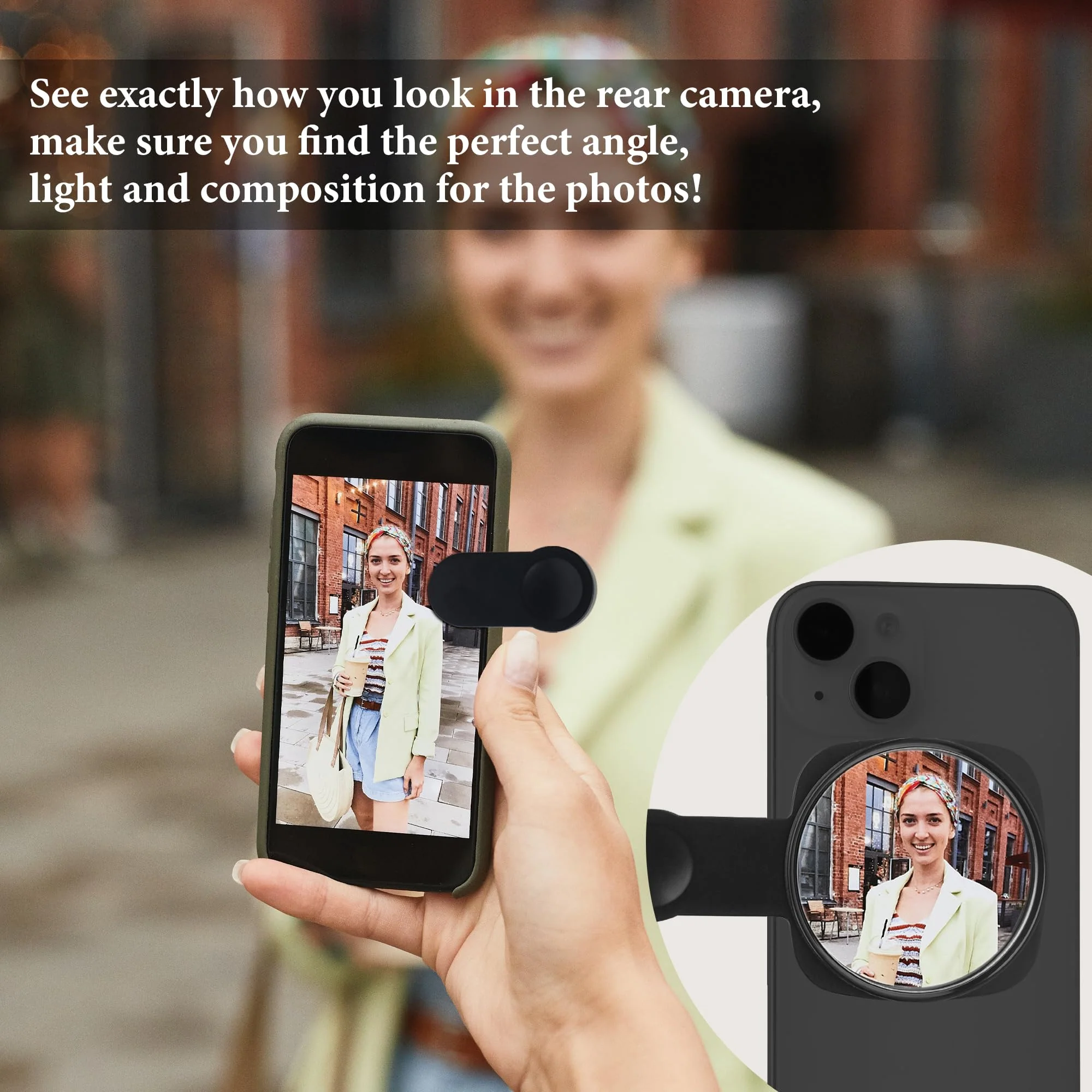 Phone Rear Camera Selfie Mirror - See How You Look in The Back Camera - for High Definition Photos (Black) - Image 3