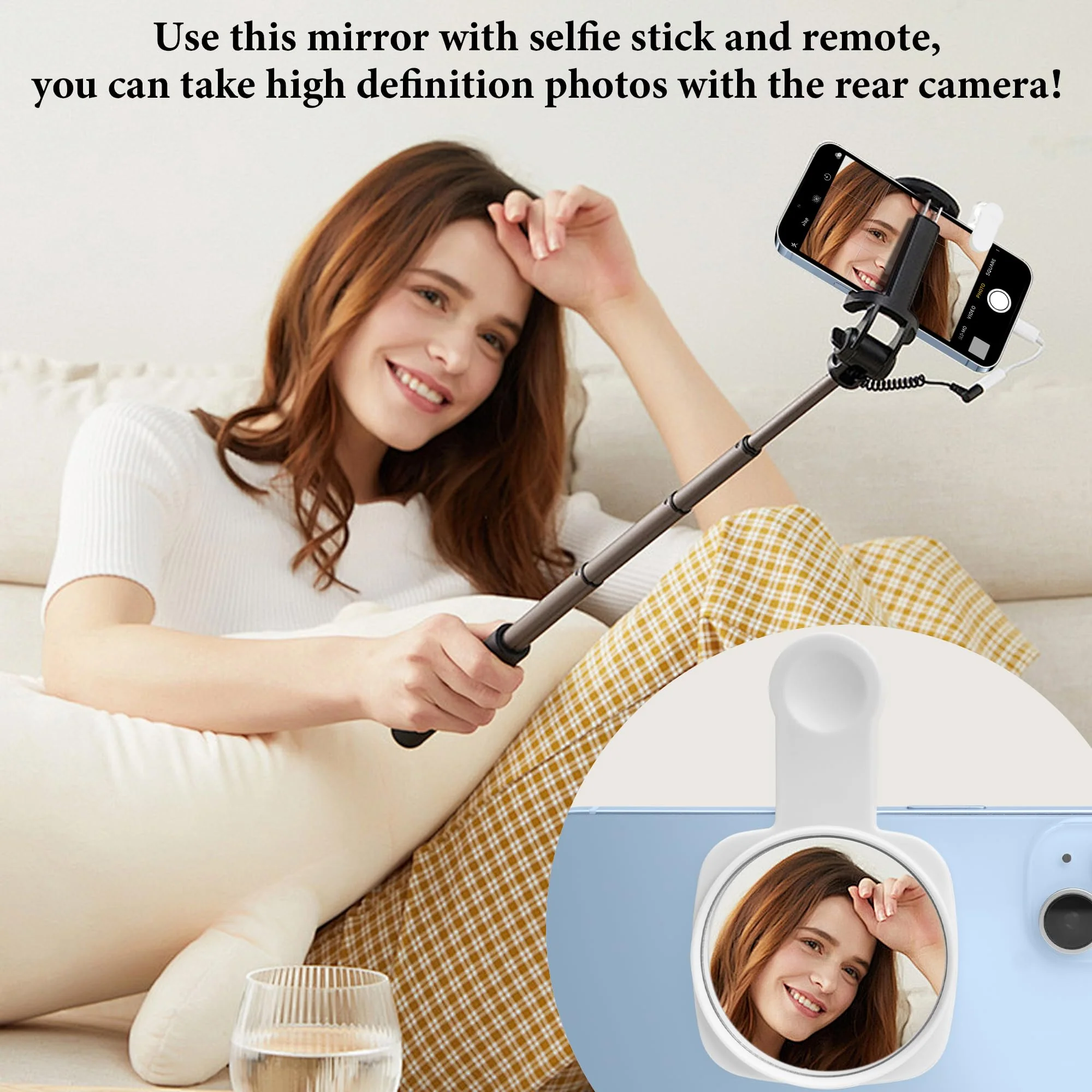 Phone Rear Camera Selfie Mirror - See How You Look in The Back Camera - for High Definition Photos (White) - Image 3
