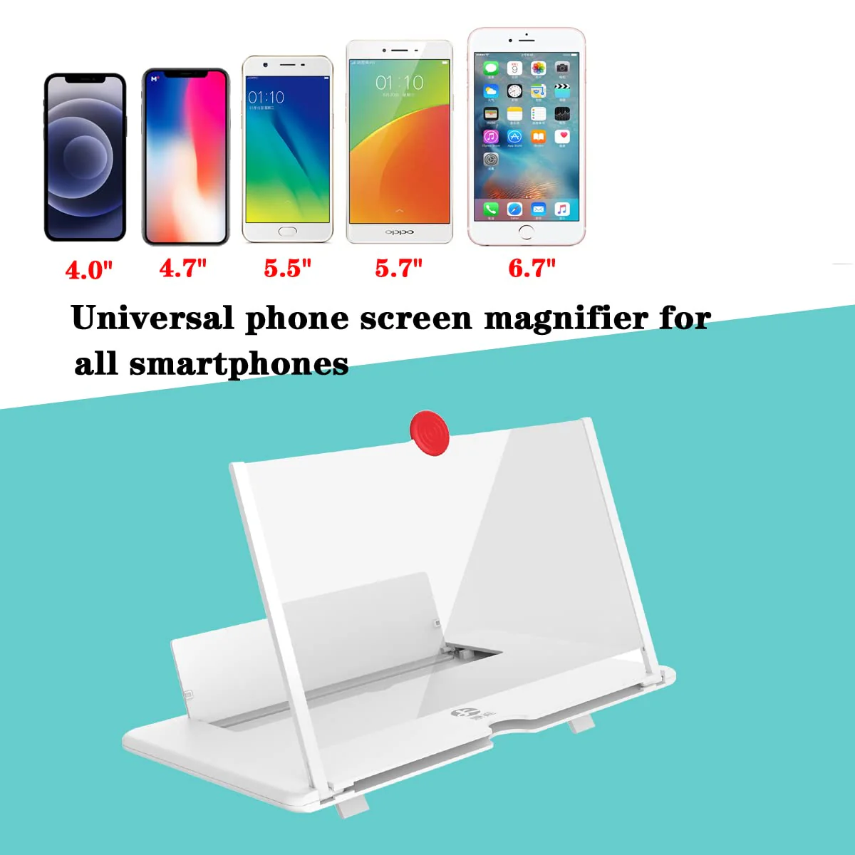 Phone Screen Magnifier, Screen Amplifier 3D HD Screen Projector with Foldable Stand, Phone Screen Magnifier for Watching Movies, Videos, Games and Reading, Compatible with All Phones (White) White - Image 3