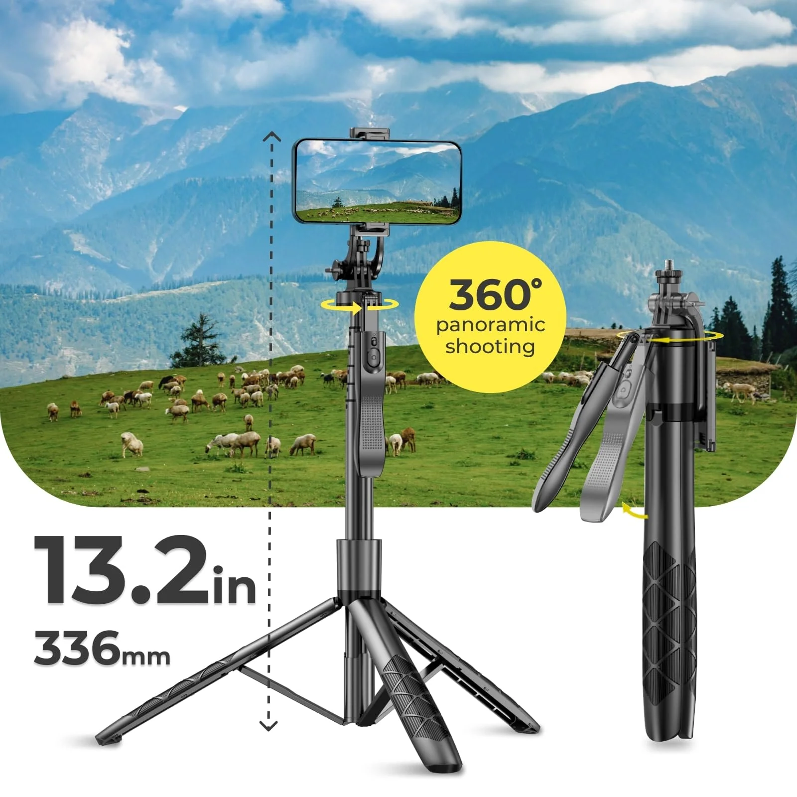Phone Tripod 62" Selfie Stick for iPhone with Remote and 3W LED Light, Universal Mount, Phone Stand for Recording & Streaming, Tripod for iPhone & Android Phone & Gopro Black - Image 6