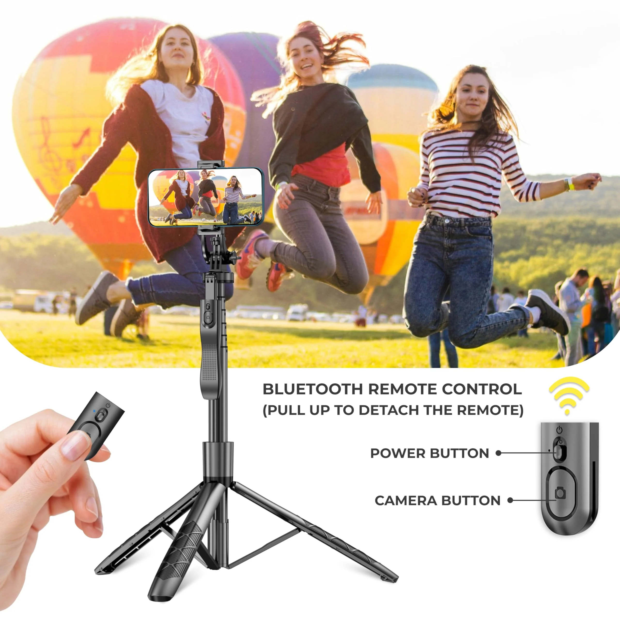 Phone Tripod 62" Selfie Stick for iPhone with Remote and 3W LED Light, Universal Mount, Phone Stand for Recording & Streaming, Tripod for iPhone & Android Phone & Gopro Black - Image 8