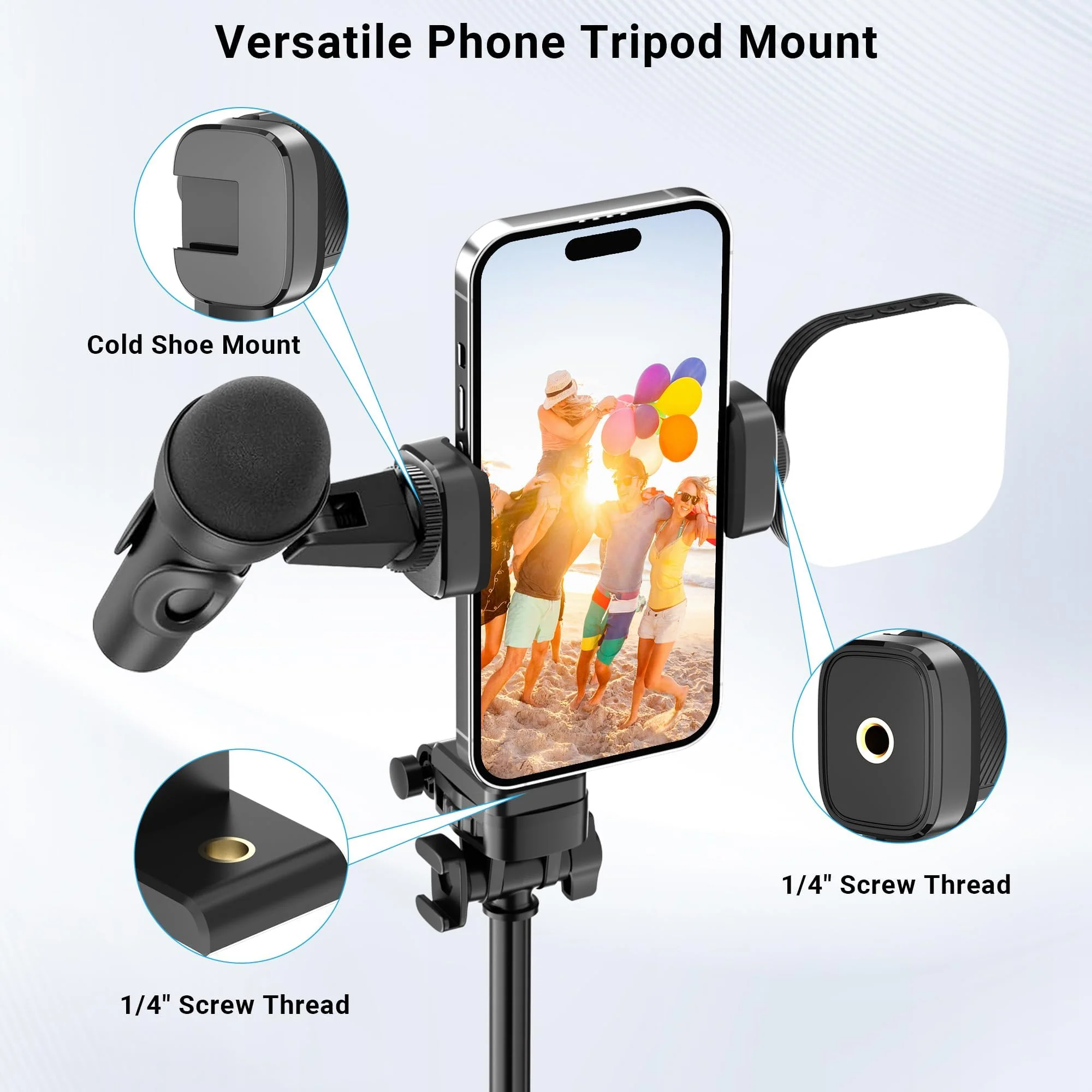 Phone Tripod Mount with Cold Shoe, 360° Rotation & 180° TiltTilting Cell Phone Clamp Adapter for Smartphone, Compatible with iPhone 17 16 15 Samsung S25, Selfie Stick, Camera Stand. - Image 2