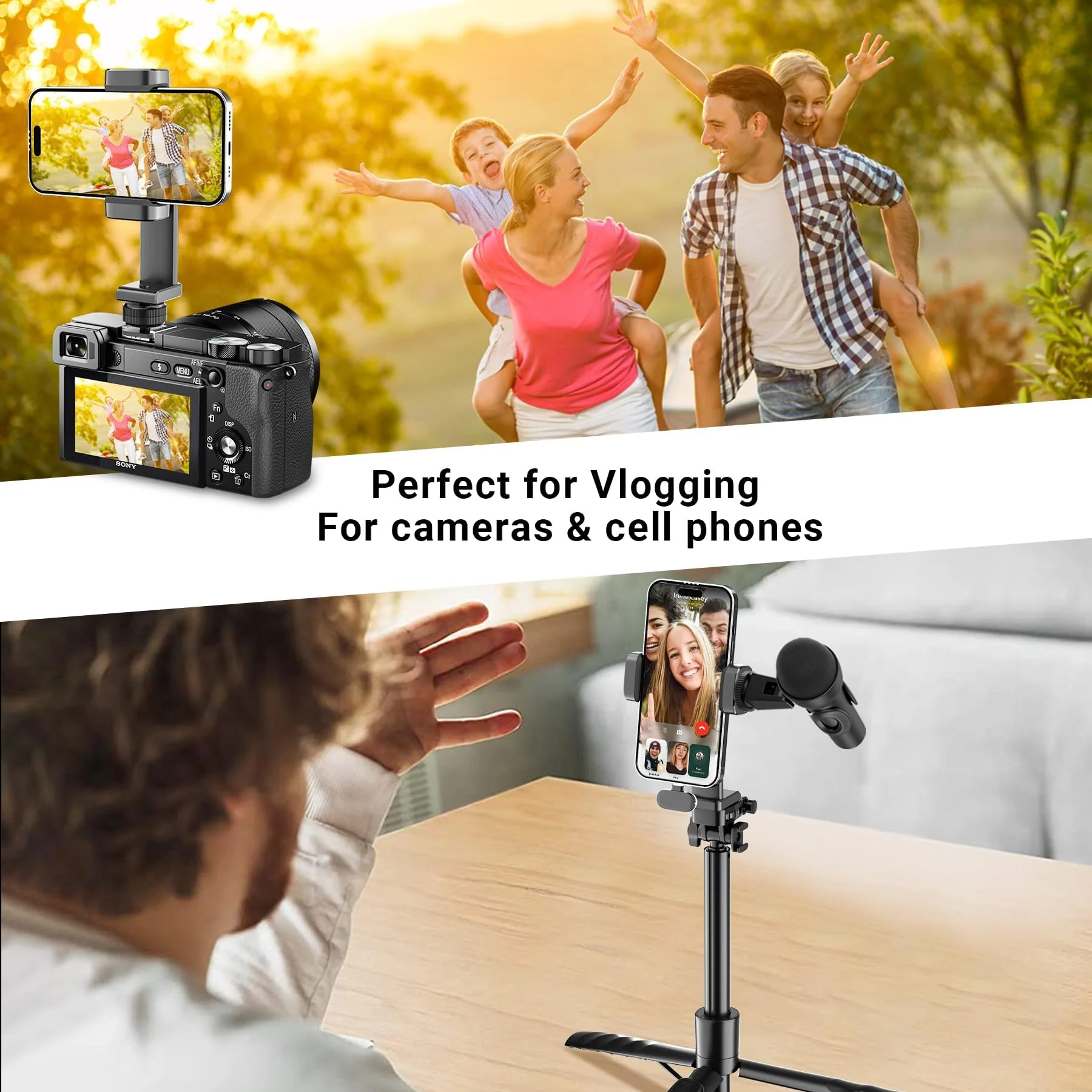 Phone Tripod Mount with Cold Shoe, 360° Rotation & 180° TiltTilting Cell Phone Clamp Adapter for Smartphone, Compatible with iPhone 17 16 15 Samsung S25, Selfie Stick, Camera Stand. - Image 7