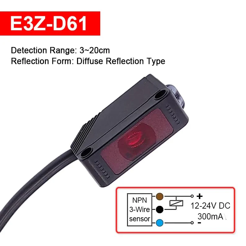 Photoelectric Infrared Switch, IR Photoelectric Sensor Switch, 12-24VDC E3Z-D61 Diffuse Reflection Infrared Sensor NPN Photoelectric Switch for Automatic Devices - Image 2
