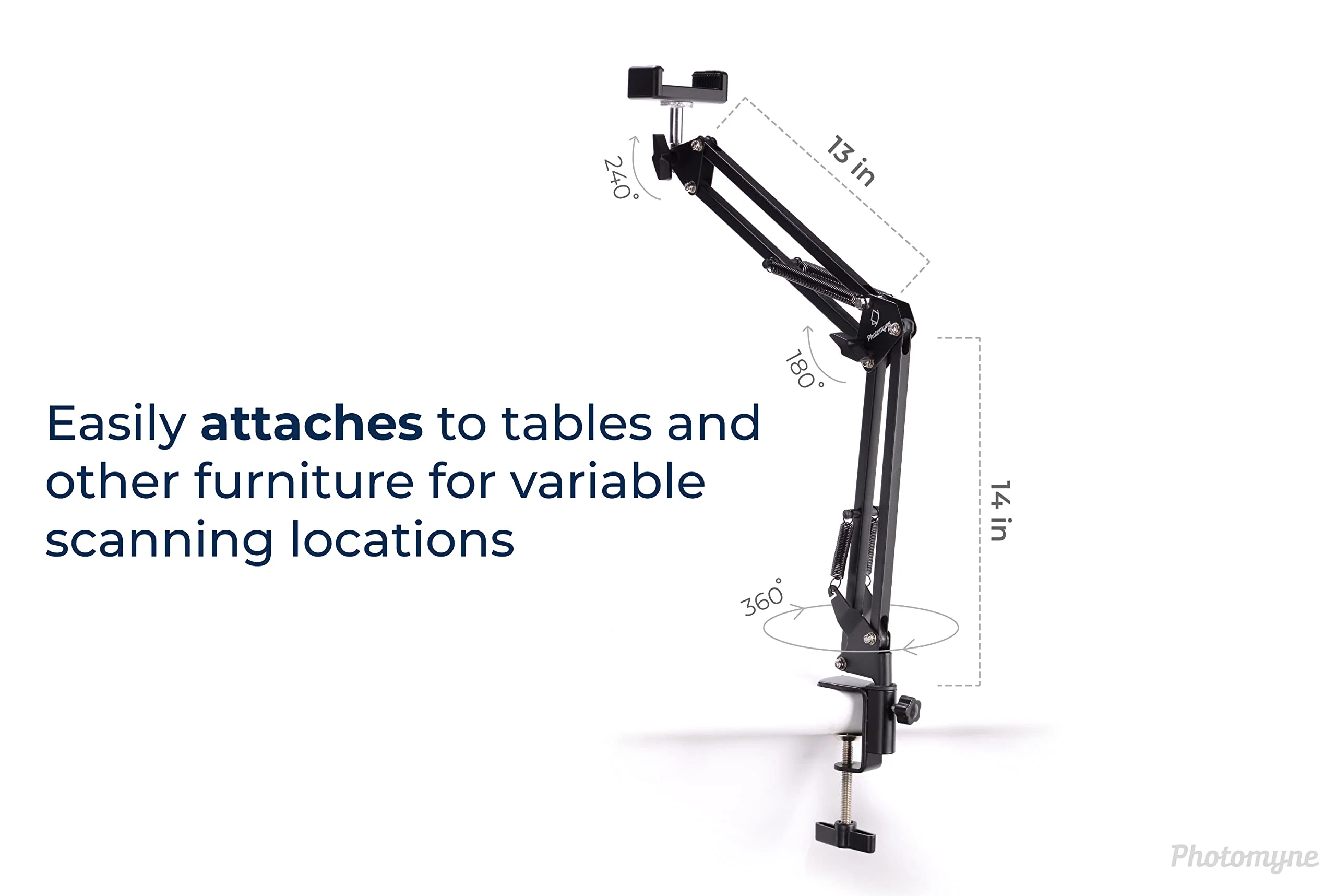 PHOTOMYNE Sturdy Flexible Phone Holder for Desk, Table, Office, Kitchen with Clamp for Photo Album Scanning, iPhone Holder for Desk- Black - Image 2