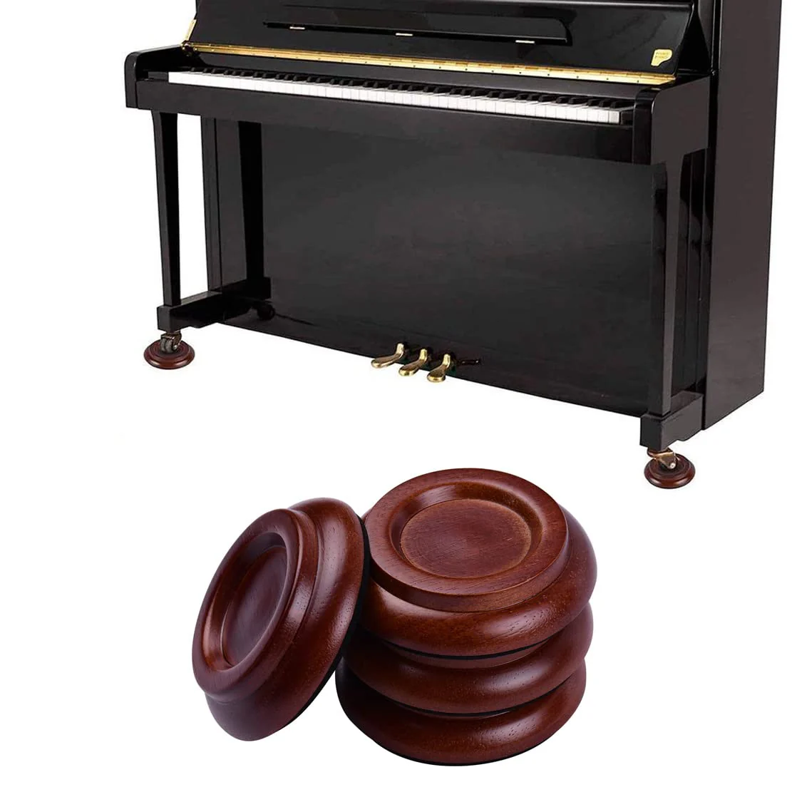 Piano Caster Cups for Upright Piano Wooden Piano Caster Piano Leg Floor Protectors with Non-Slip & Anti-Noise Foam Hardwood Floor Protectors Dark Brown 4 Pack for Upright Piano Leg - Image 8