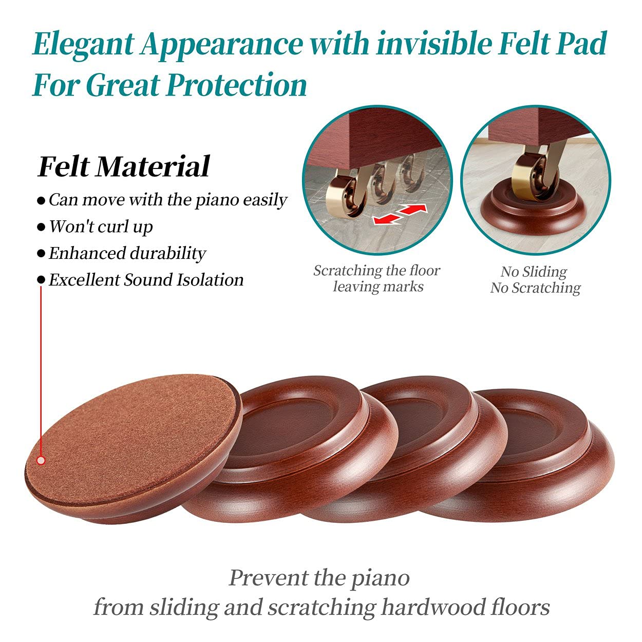 Piano Caster Cups,Piano Pads for Hardwood Floors,Upright Piano Wheel Floor Protectors, Piano Leg Coasters Protectors. - Image 3