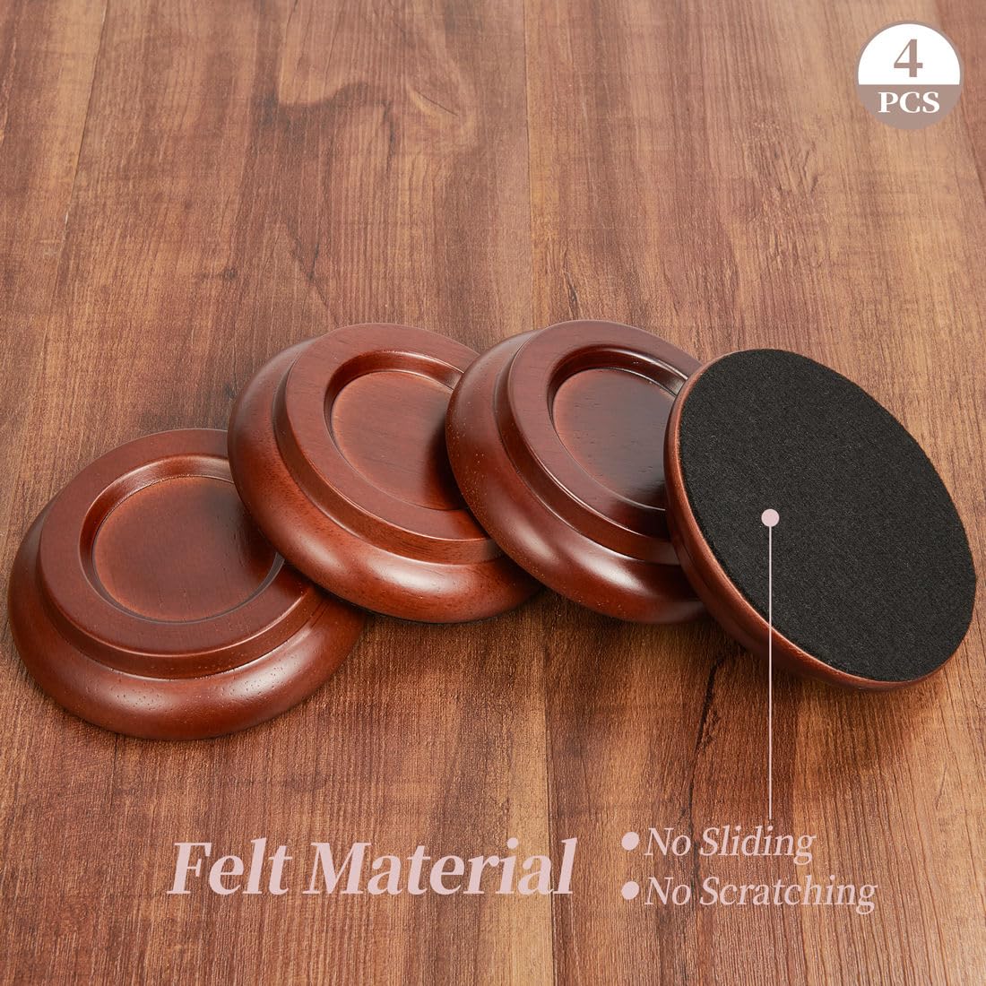 Piano Caster Cups Upright Piano Caster Cups Wood coasters Cups Brown-wood 4cups - Image 3