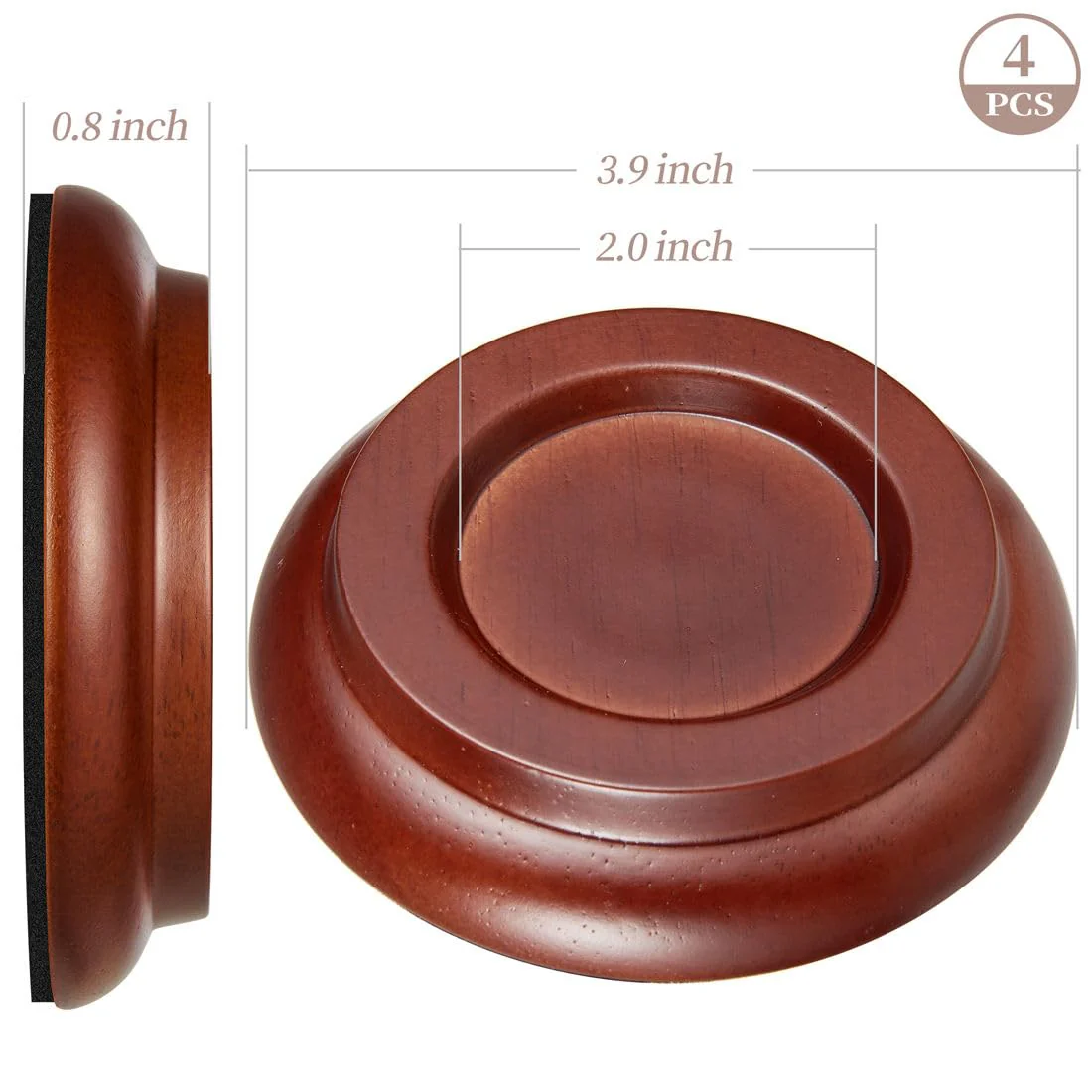 Piano Caster Cups Upright Piano Caster Cups Wood coasters Cups Brown-wood 4cups - Image 4