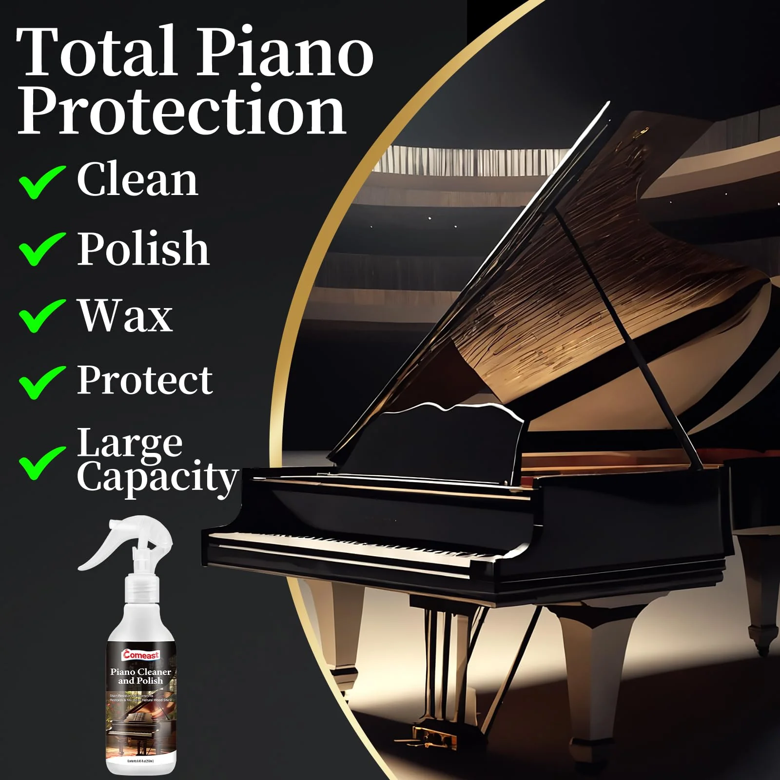 Piano Cleaner and Polish, Clean, Wax and Protect Glossy All in One Bottle Restore the Shine, Remove Fingerprints and Stains, and Enhance the Brightness of the Wood or Lacquer Finish, 8.45 Fl Oz - Image 2