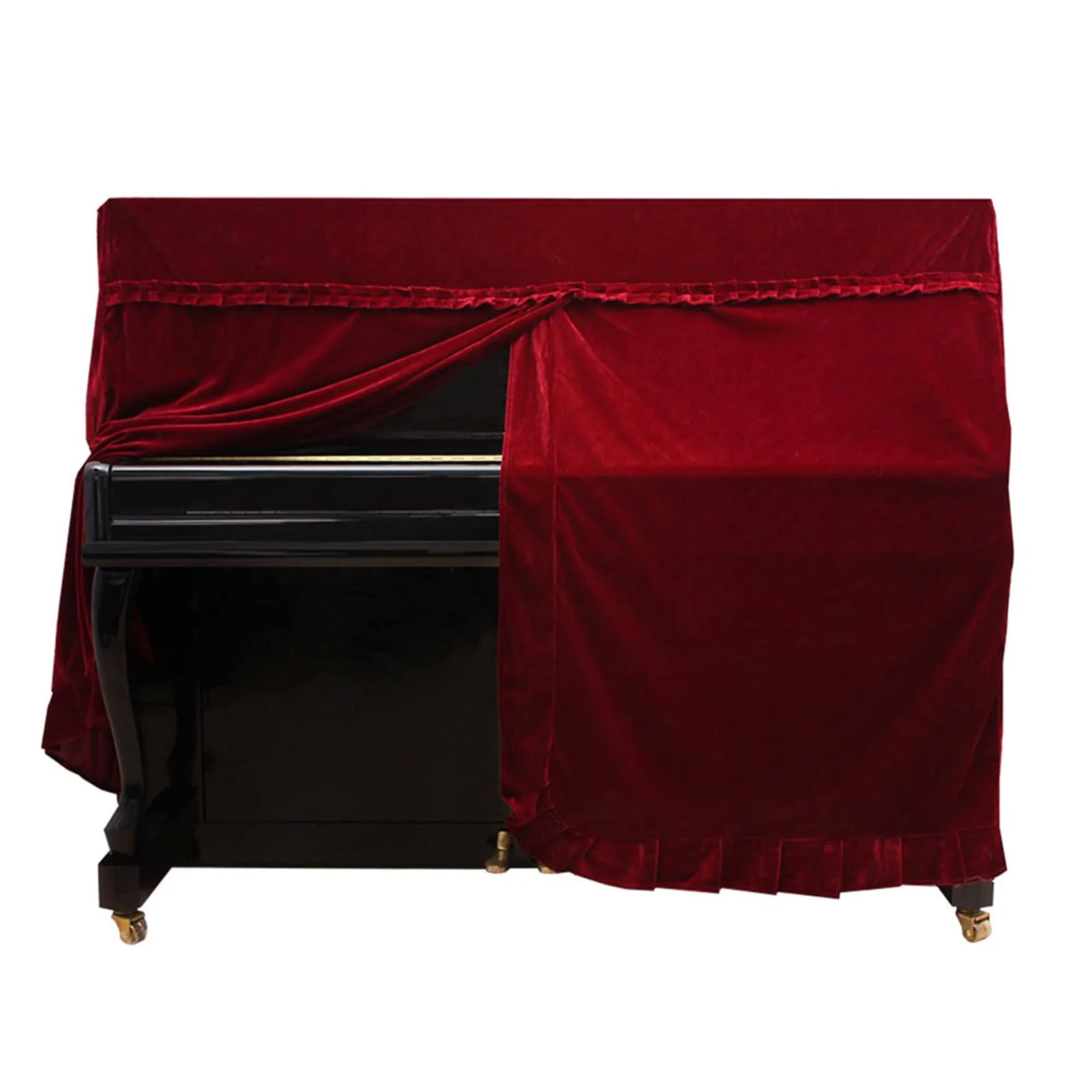 Piano Cover,Portable Foldable Pleuche Upright Full Piano Dust Cover Instruments Accessory (Red) - Image 5
