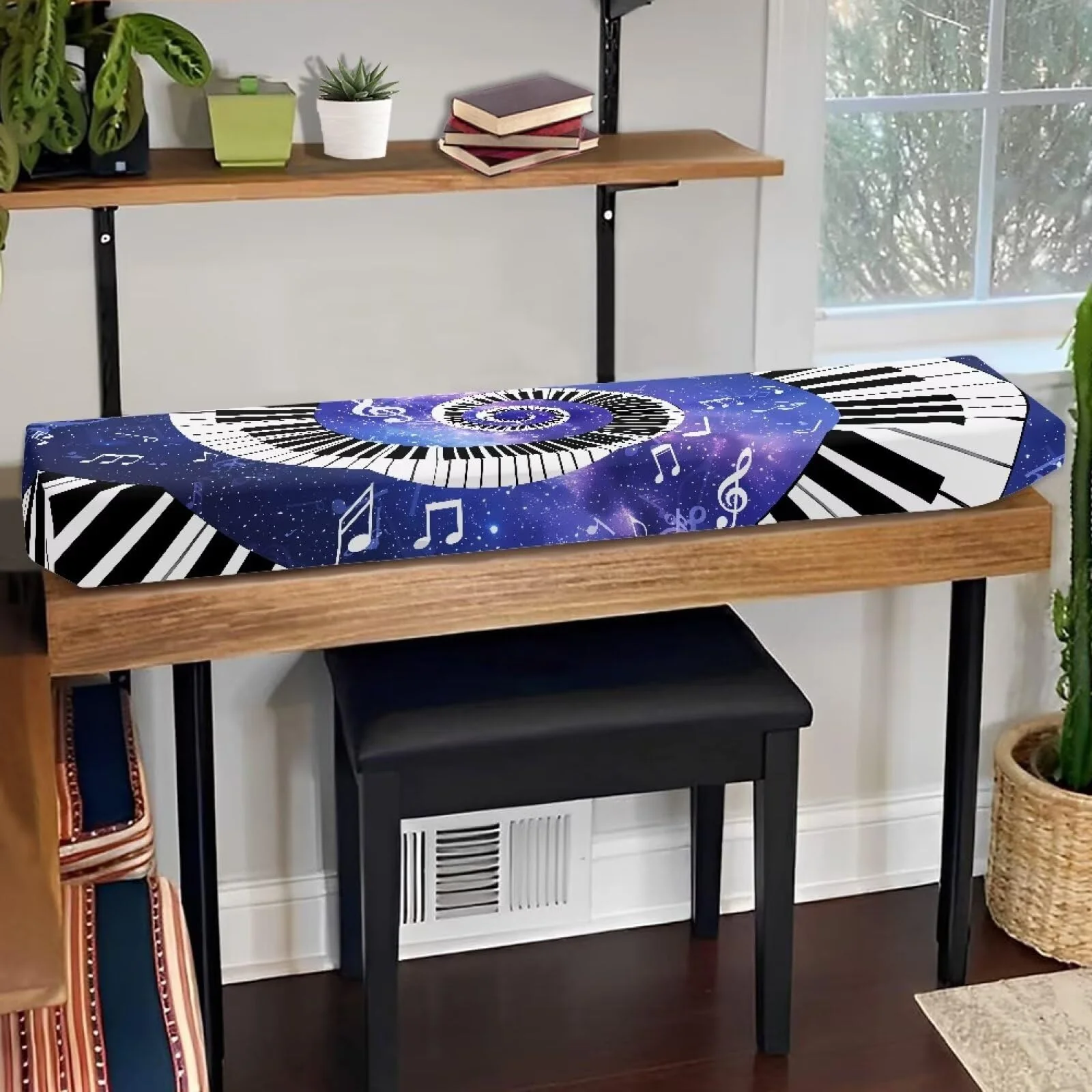Piano Keyboard Cover Galaxy Music Notes Print Piano Keyboard Dust Cover for 54-88 Keys Electric Digital Piano Cover Cloth Full Cover Keyboard Protector Accessorie Large - Image 2