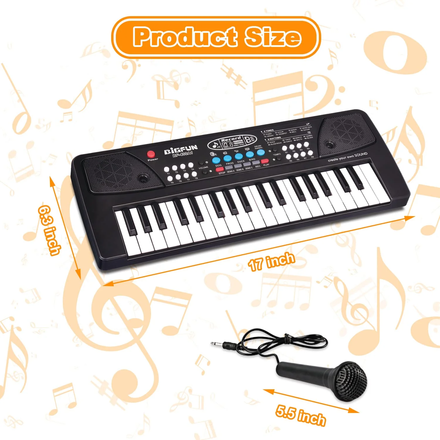 Piano Keyboard for Kids, EOOLEOW 37 Keys Portable Electronic Piano for kids with Microphone - Music Keyboard Piano Toys for 3 4 5 6 7 8 9 Year Old Boys and Girls (Black) Black - Image 2