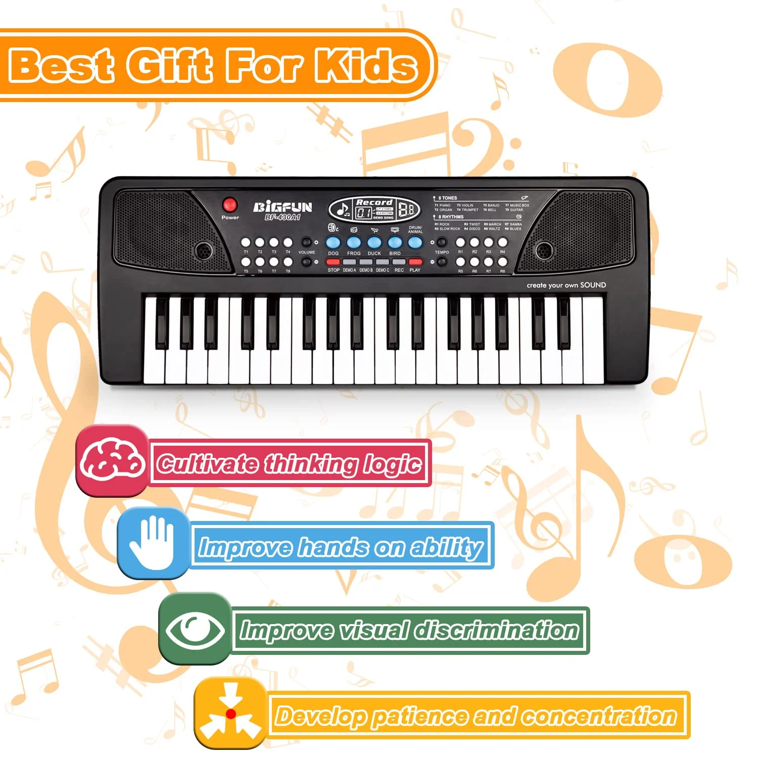 Piano Keyboard for Kids, EOOLEOW 37 Keys Portable Electronic Piano for kids with Microphone - Music Keyboard Piano Toys for 3 4 5 6 7 8 9 Year Old Boys and Girls (Black) Black - Image 3