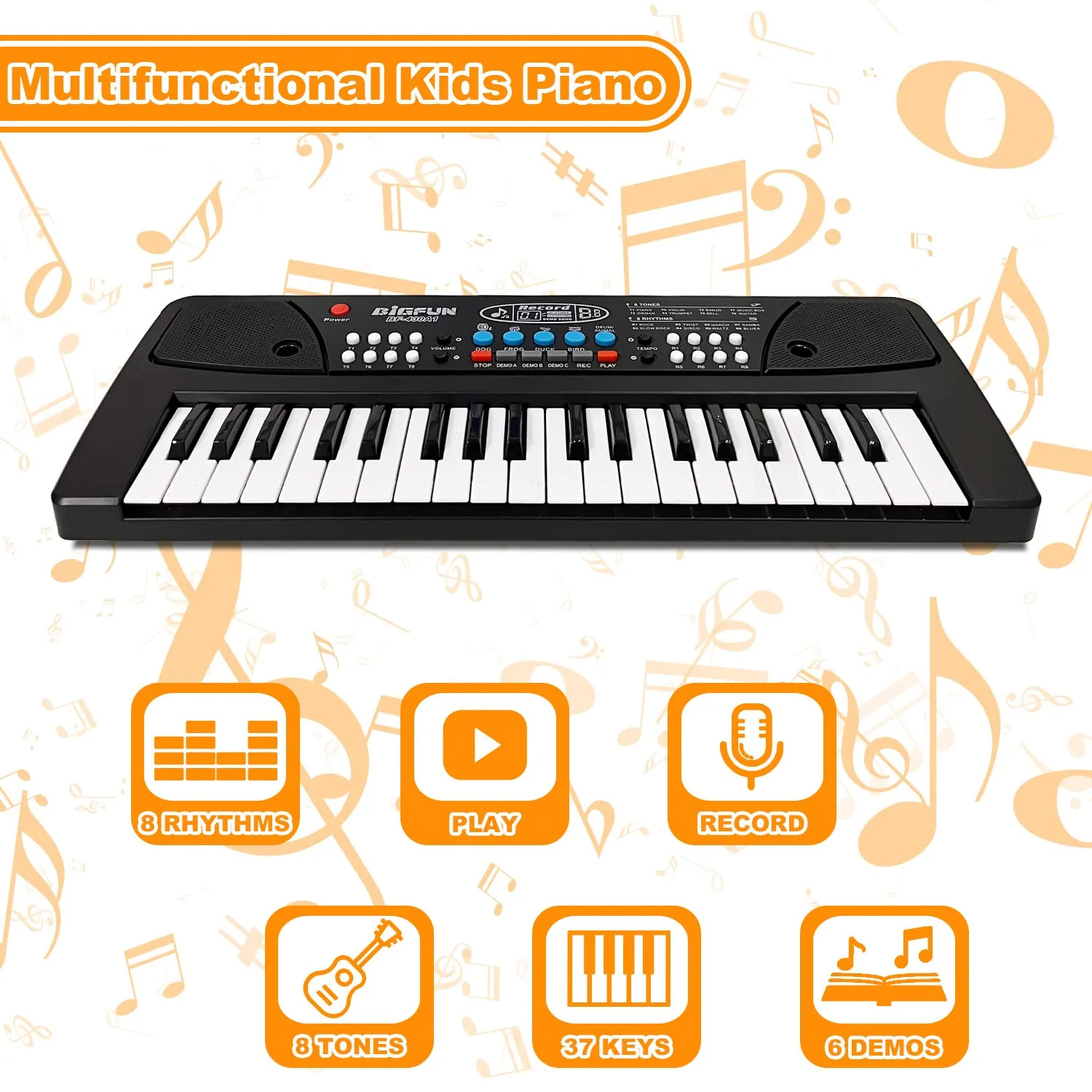 Piano Keyboard for Kids, EOOLEOW 37 Keys Portable Electronic Piano for kids with Microphone - Music Keyboard Piano Toys for 3 4 5 6 7 8 9 Year Old Boys and Girls (Black) Black - Image 4