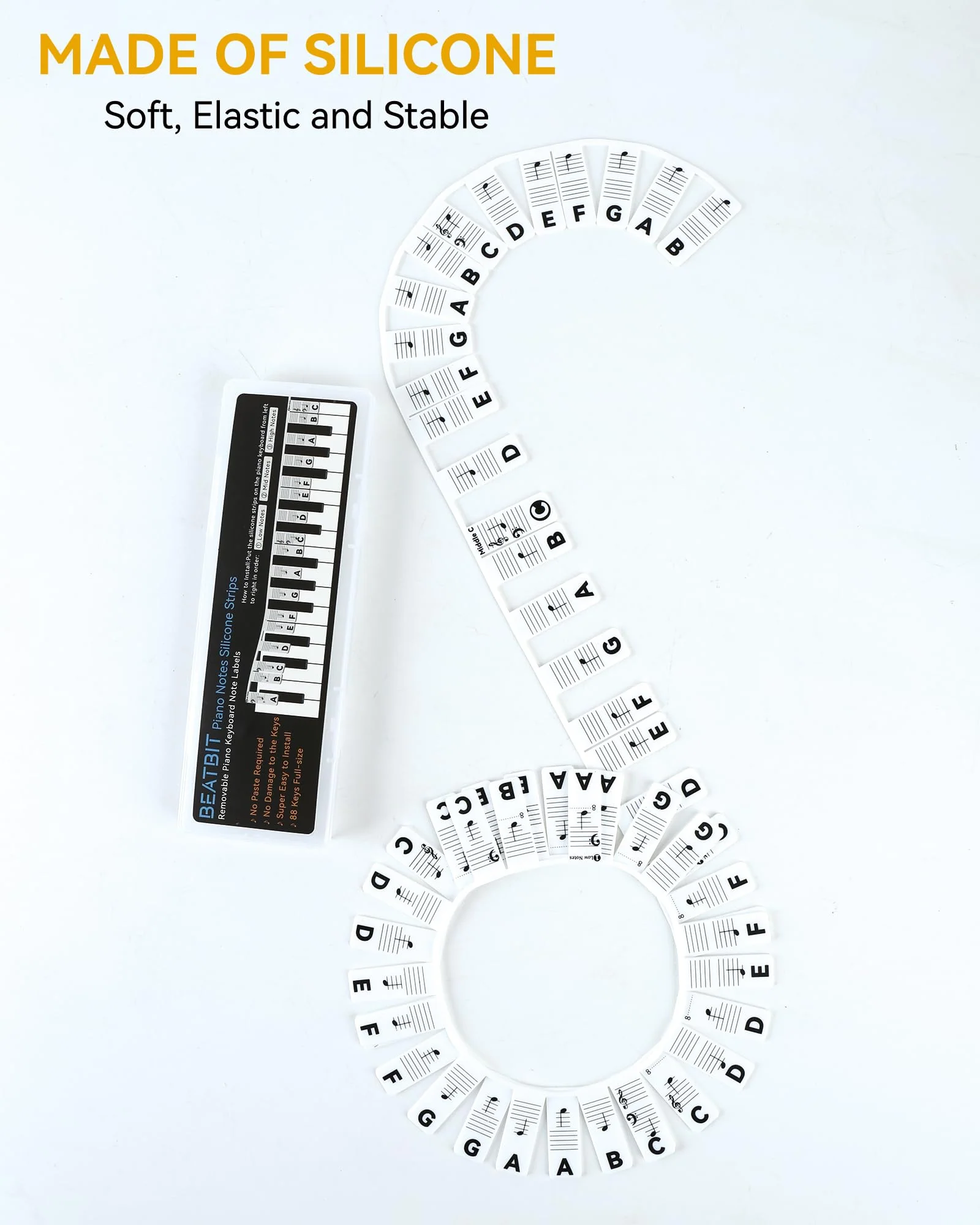 Piano Notes Guide for Beginner, Removable Piano Keyboard Note Labels for Learning, 88-Key Full Size, Made of Silicone, No Need Stickers, Reusable and Comes with Box (Classic Black） Classic Black - Image 4
