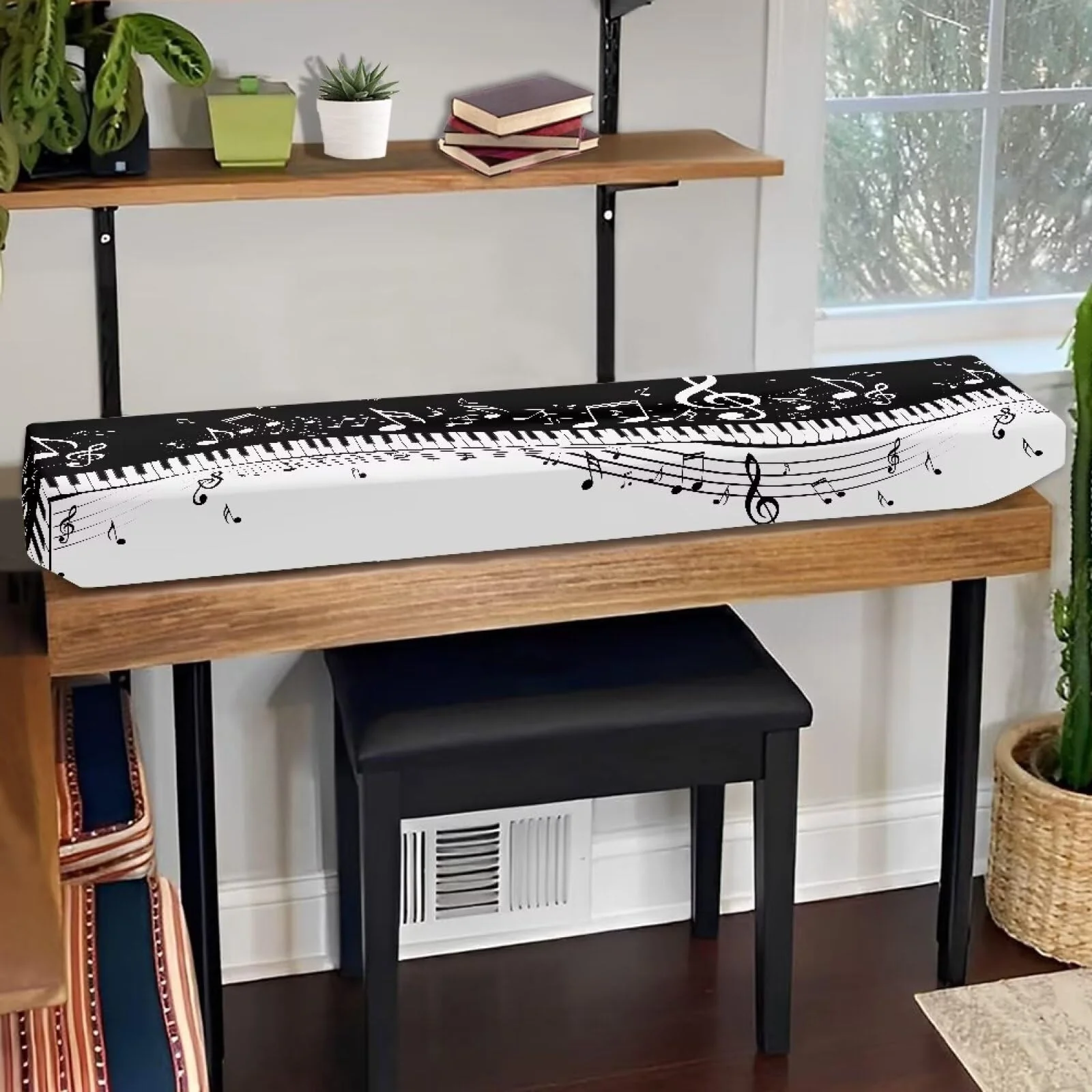 Piano Print Piano Keyboard Dust Cover 61 Keys Full Cover Piano Keyboard Covers Stretchy Waterproof Cloth Electric Piano Keyboard Covers S Size (61-76 key) - Image 2