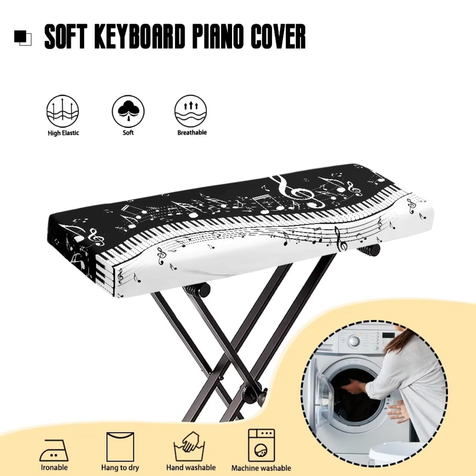 Piano Print Piano Keyboard Dust Cover 88 Keys Full Cover Piano Keyboard Covers Stretchy Waterproof Cloth Electric Piano Keyboard Covers L Size (88 Keys) - Image 3