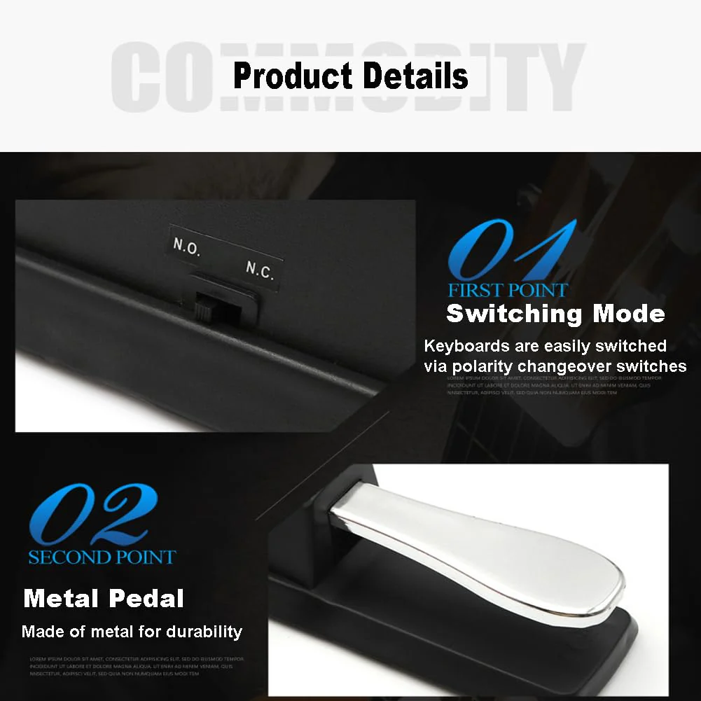 Piano Sustain Pedal，Digital Piano and Keyboard Sustain Pedal with Polarity Switch Compatible for Most Digital Pianos, Yamaha, Casio and MIDI Keyboards(Black) Small - Image 2