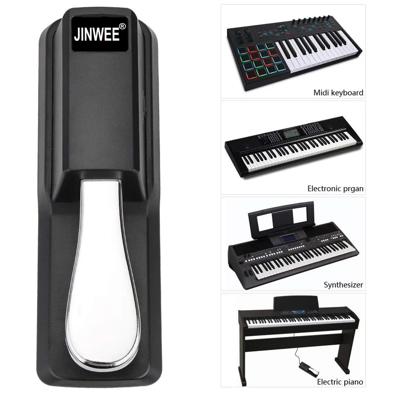 Piano Sustain Pedal，Digital Piano and Keyboard Sustain Pedal with Polarity Switch Compatible for Most Digital Pianos, Yamaha, Casio and MIDI Keyboards(Black) Small - Image 4