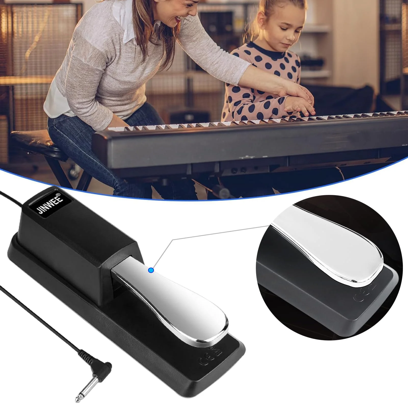 Piano Sustain Pedal，Digital Piano and Keyboard Sustain Pedal with Polarity Switch Compatible for Most Digital Pianos, Yamaha, Casio and MIDI Keyboards(Black) Small - Image 7