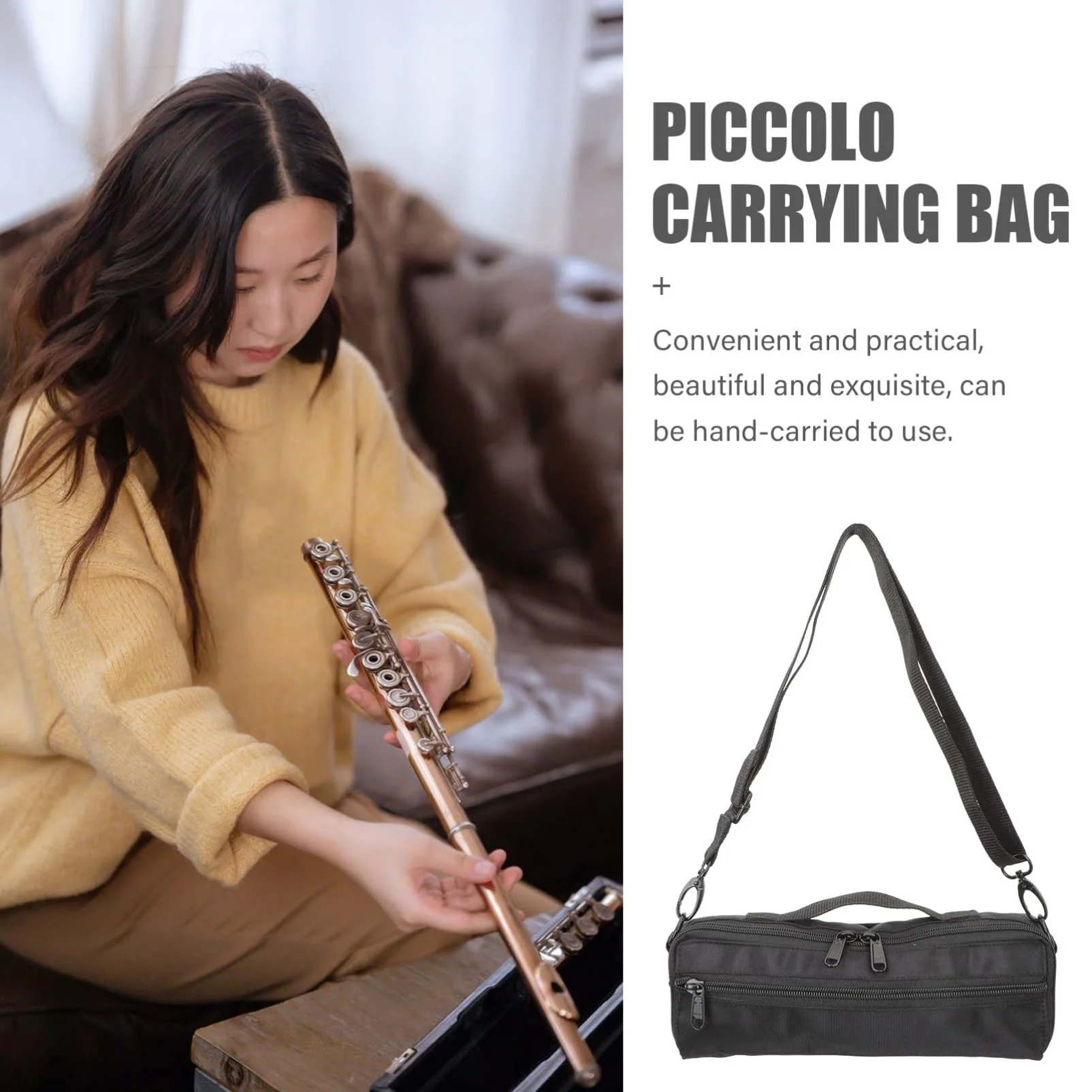 Piccolo Canvas Bag Piccolo Carrying Bag Musical Instrument Container Plush Piccolo Storage Bag Piccolo Instrument for Beginners Wind Instrument Bag Flute Case Cover Flute Case Flute Case - Image 8