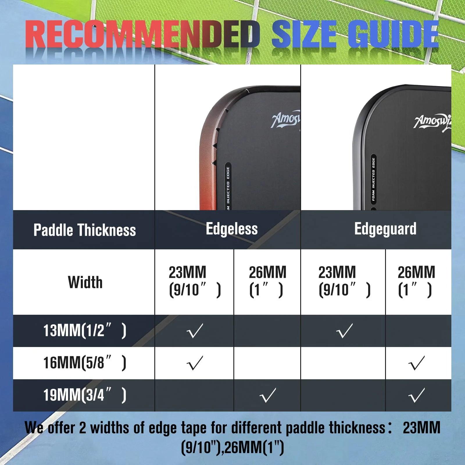 Pickleball Edge Guard Tape, Pickleball Protection Tapes 3 Pcs, Gradiant Color Edge Tape, 23MM & 26MM Width, No Wrinkling Edge Guard for 13MM & 16MM & 20MM Thicknesse Paddles Red to Black to Blue Gradiant - Image 2