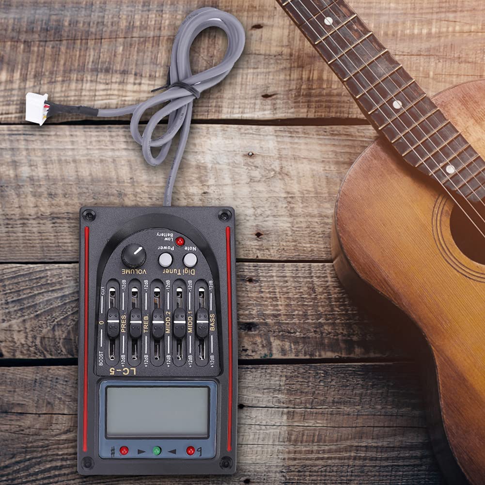 Pickup Guitar Preamp, LCD 5-Band Acoustic Guitar Preamp EQ LC-5 Equalizer Piezo Pickup Tuner Amplifier LCD Mic 1 Set Guitar Pickup Equalizer with LCD Display for Acoustic Guitar - Image 2