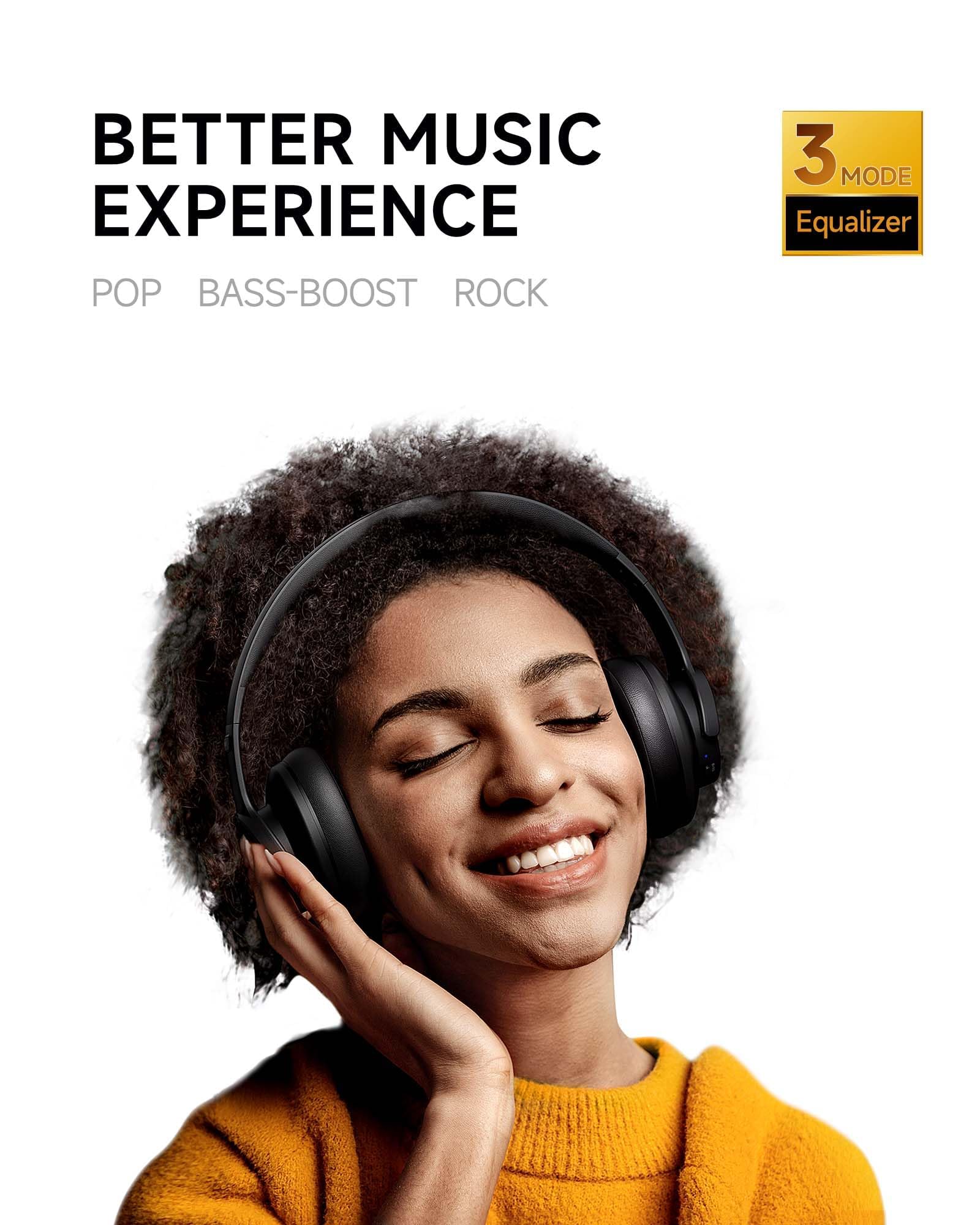 Picun B8 Bluetooth Headphones, 120 Hours Headphones Wireless Bluetooth, Hands-Free Calls, 3EQ & Game Mode, Foldable Headphones Over Ear for Travel Home Office Cellphone PC Black - Image 2