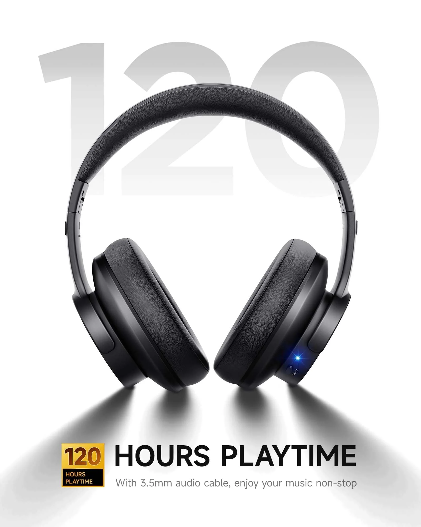 Picun B8 Bluetooth Headphones, 120 Hours Headphones Wireless Bluetooth, Hands-Free Calls, 3EQ & Game Mode, Foldable Headphones Over Ear for Travel Home Office Cellphone PC Black - Image 3