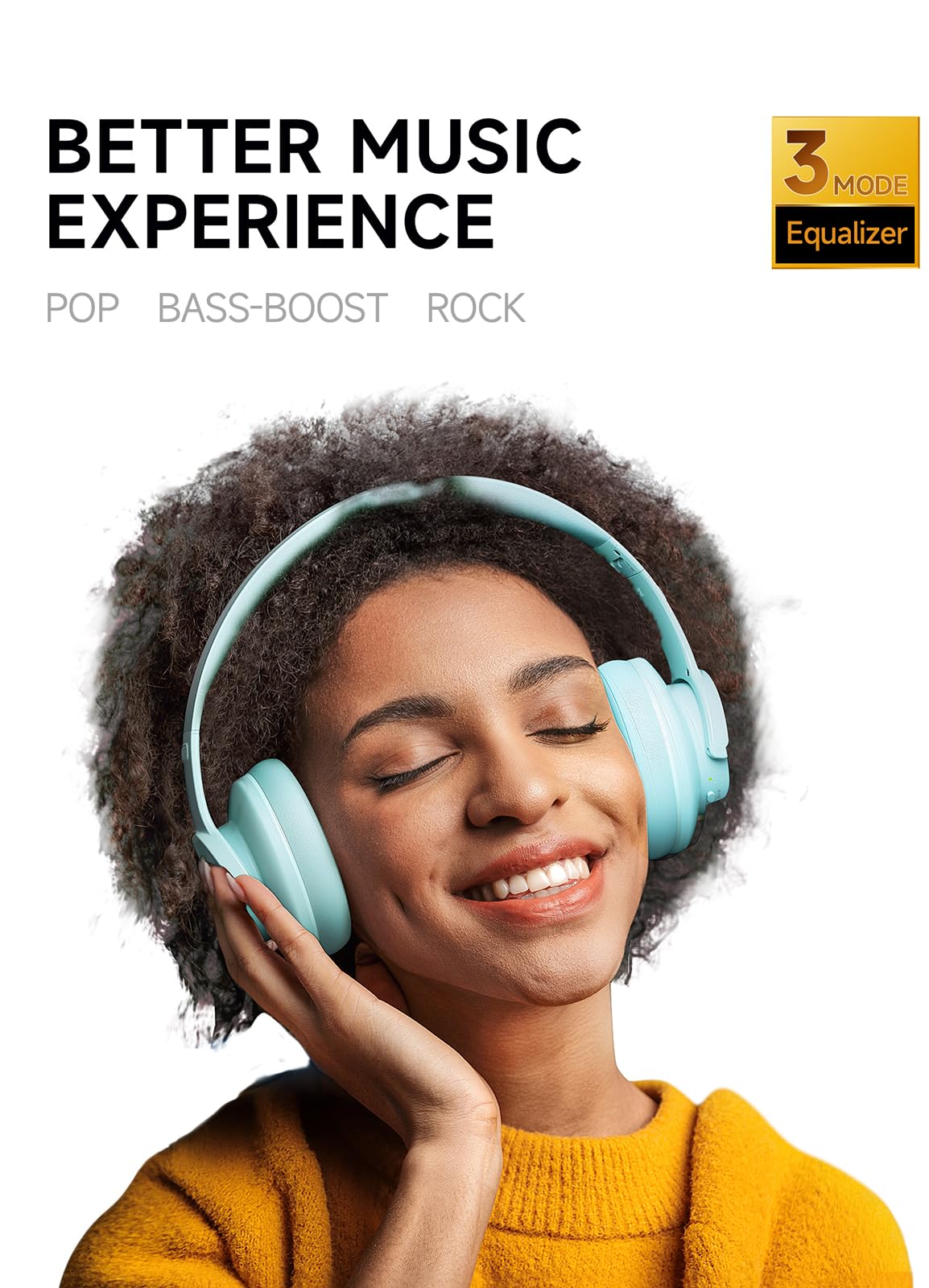 Picun B8 Bluetooth Headphones Over Ear, 120H Playtime Wireless Headphones with 3 EQ Modes Low Latency, Hands-Free Calls, Deep Bass Headphones for Travel Home Office Cellphone PC (Cyan) Cyan - Image 4