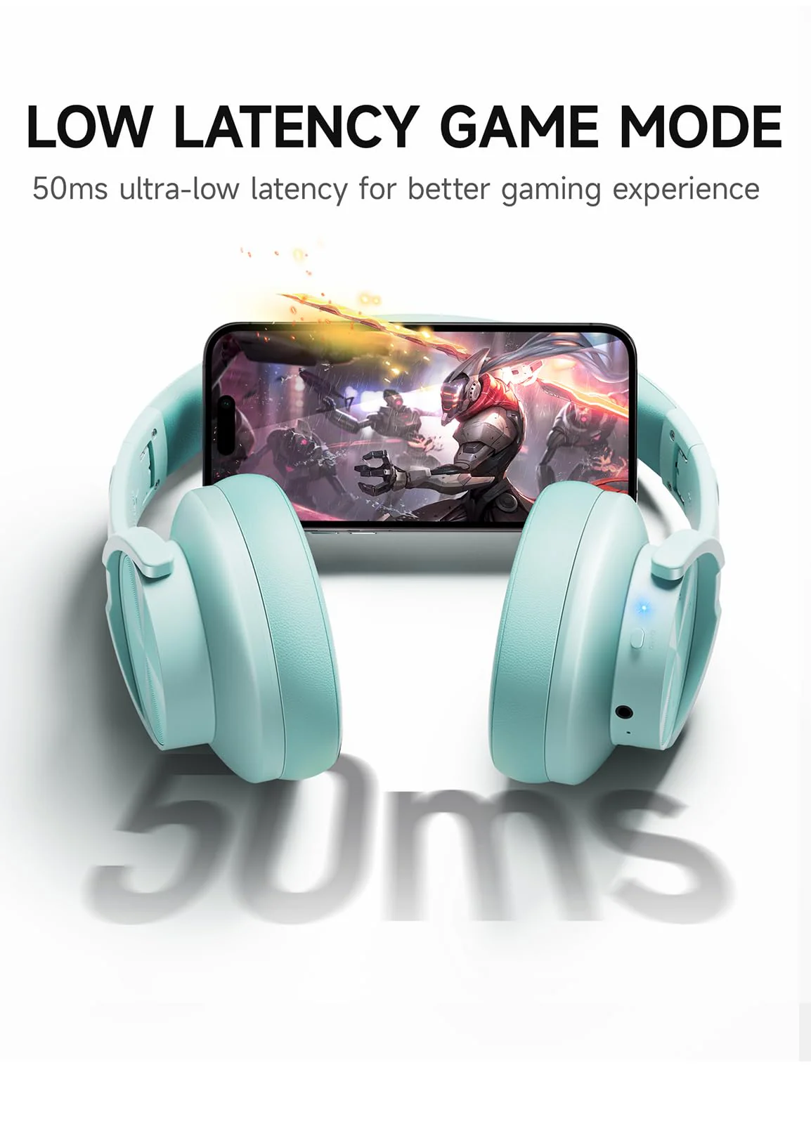 Picun B8 Bluetooth Headphones Over Ear, 120H Playtime Wireless Headphones with 3 EQ Modes Low Latency, Hands-Free Calls, Deep Bass Headphones for Travel Home Office Cellphone PC (Cyan) Cyan - Image 6