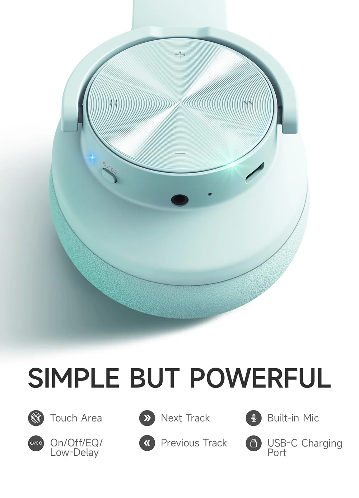 Picun B8 Bluetooth Headphones Over Ear, 120H Playtime Wireless Headphones with 3 EQ Modes Low Latency, Hands-Free Calls, Deep Bass Headphones for Travel Home Office Cellphone PC (Cyan) Cyan - Image 7