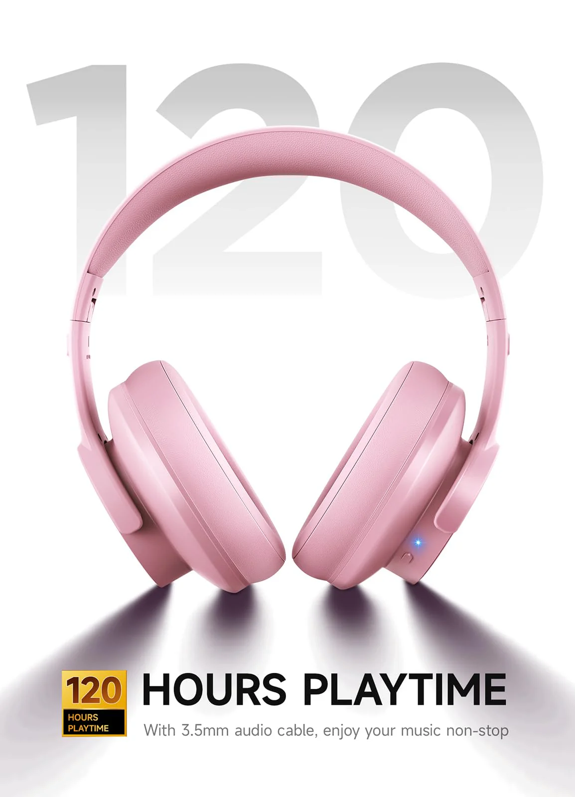 Picun B8 Headphones Wireless Bluetooth, 120H Bluetooth Headphones Over Ear with 3EQ Music Modes, Hands-Free Calls, Deep Bass Headphones for Travel Home Office Cellphone PC (Pink) Pink - Image 3