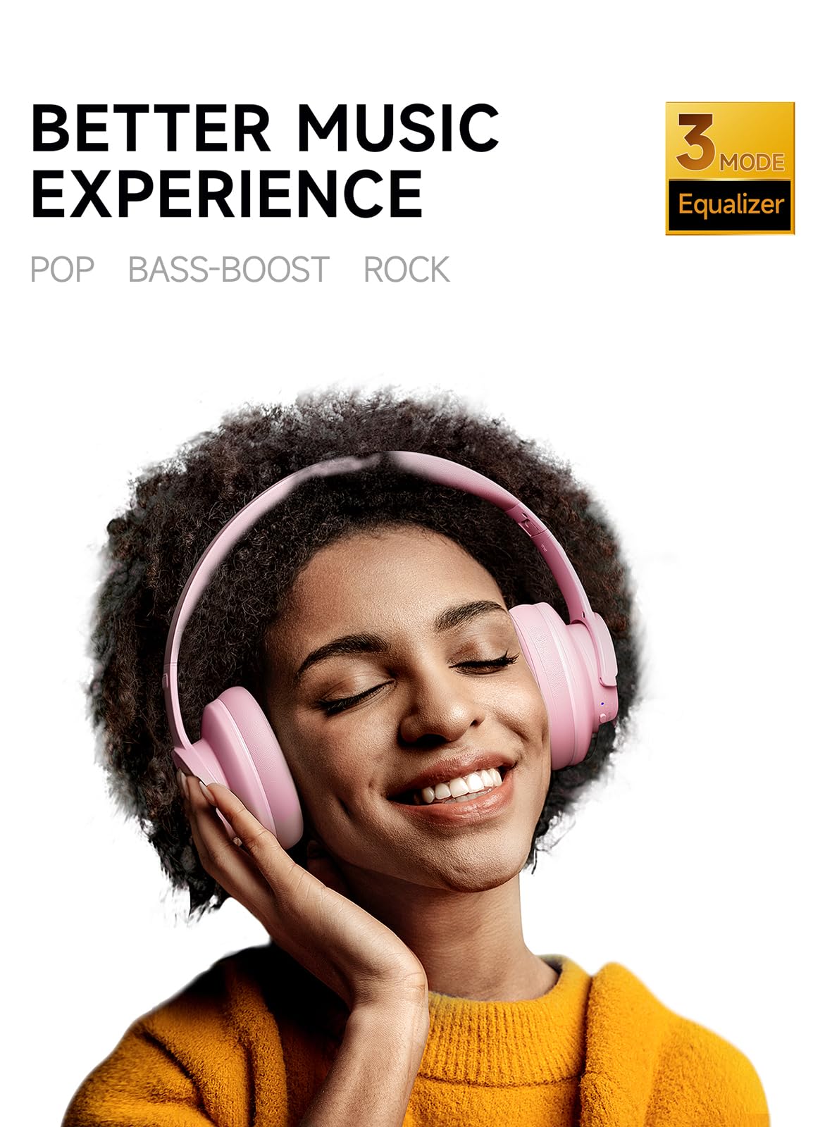 Picun B8 Headphones Wireless Bluetooth, 120H Bluetooth Headphones Over Ear with 3EQ Music Modes, Hands-Free Calls, Deep Bass Headphones for Travel Home Office Cellphone PC (Pink) Pink - Image 4