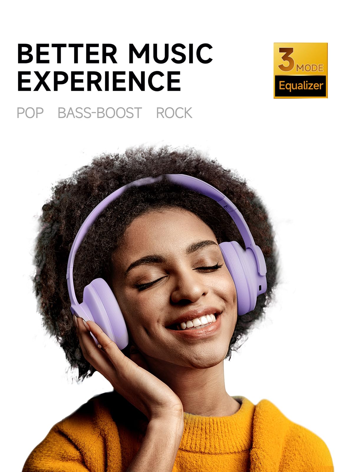 Picun B8 Headphones Wireless Bluetooth, 120H Bluetooth Headphones Over Ear with 3EQ Music Modes, Hands-Free Calls, Deep Bass Headphones for Travel Home Office Cellphone PC (Purple) Purple - Image 2