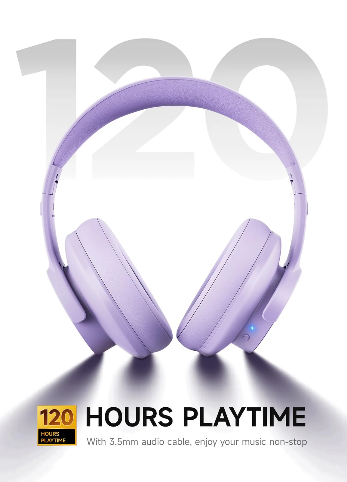 Picun B8 Headphones Wireless Bluetooth, 120H Bluetooth Headphones Over Ear with 3EQ Music Modes, Hands-Free Calls, Deep Bass Headphones for Travel Home Office Cellphone PC (Purple) Purple - Image 3