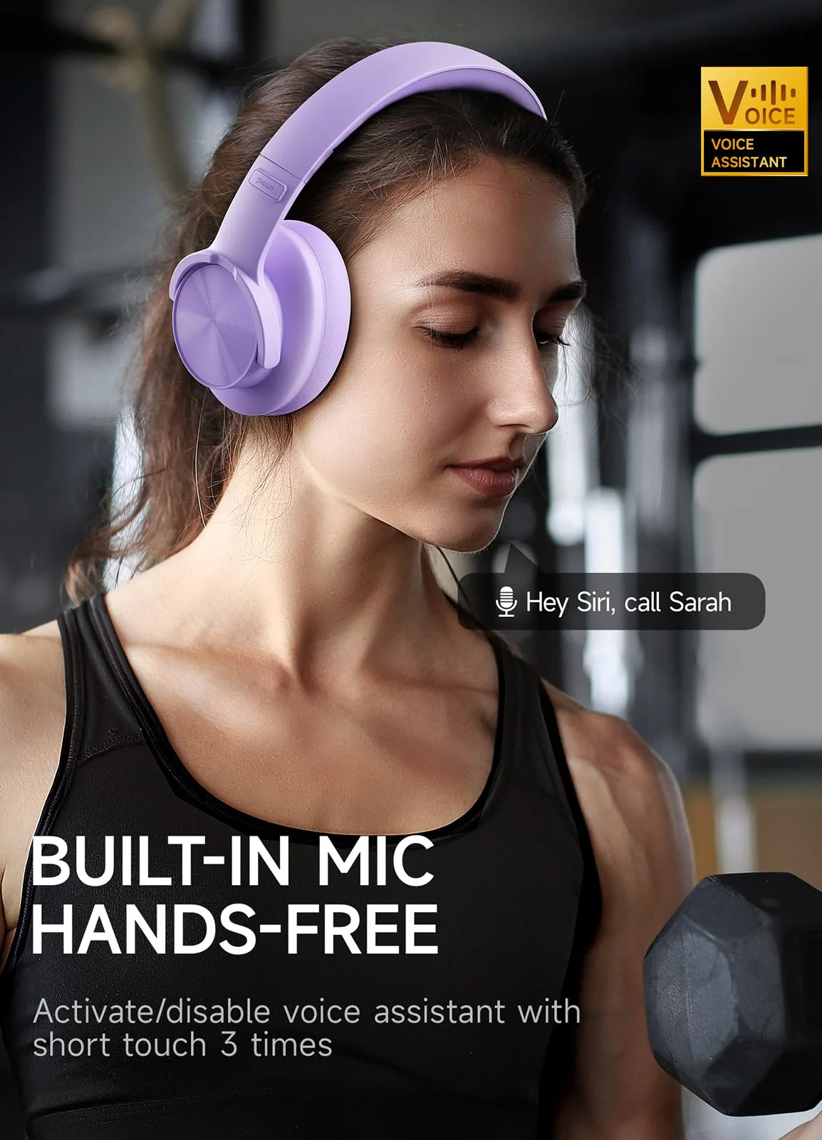Picun B8 Headphones Wireless Bluetooth, 120H Bluetooth Headphones Over Ear with 3EQ Music Modes, Hands-Free Calls, Deep Bass Headphones for Travel Home Office Cellphone PC (Purple) Purple - Image 4