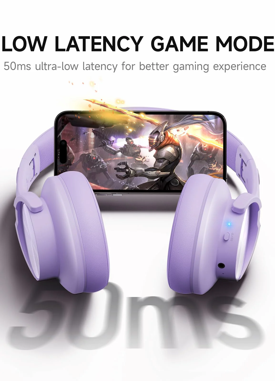 Picun B8 Headphones Wireless Bluetooth, 120H Bluetooth Headphones Over Ear with 3EQ Music Modes, Hands-Free Calls, Deep Bass Headphones for Travel Home Office Cellphone PC (Purple) Purple - Image 6