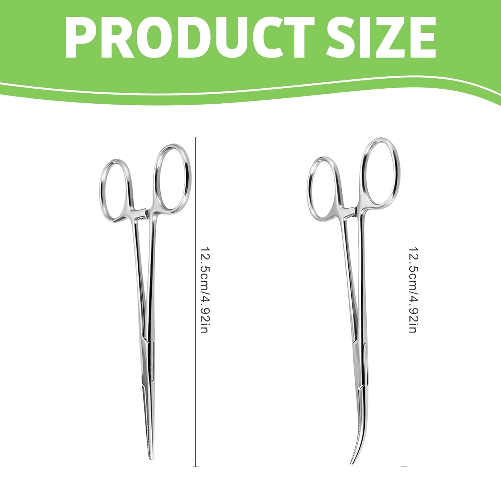 Piercing Pliers, 12.5 cm Clamping Pliers Piercing Pliers for Opening, Clamp Nurse, Straight and Curved Heads, Cat and Dog Hair Tweezers, Screw Clamp Sawtooth Design Non-Slip Pack of 2 - Image 2