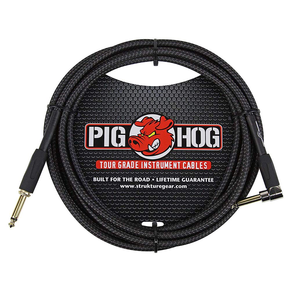 Pig Hog PCH10BKR Black Woven Instrument Cable, 10ft Right Angle - 3-Pack - Image 2
