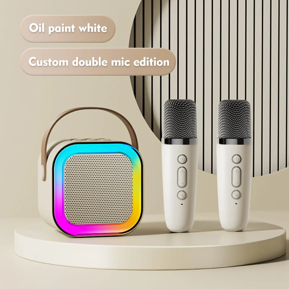 Pilarmuture Mini Karaoke Machine with 2 Wireless Microphones, Dual Noise Reduction, Voice Change with Multiple Modes, Bluetooth, White - Image 4
