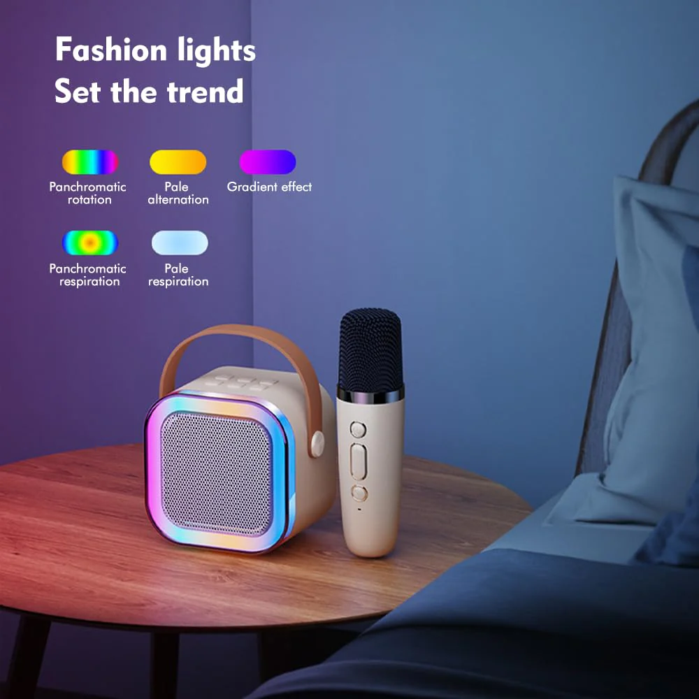 Pilarmuture Mini Karaoke Machine with 2 Wireless Microphones, Dual Noise Reduction, Voice Change with Multiple Modes, Bluetooth, White - Image 5
