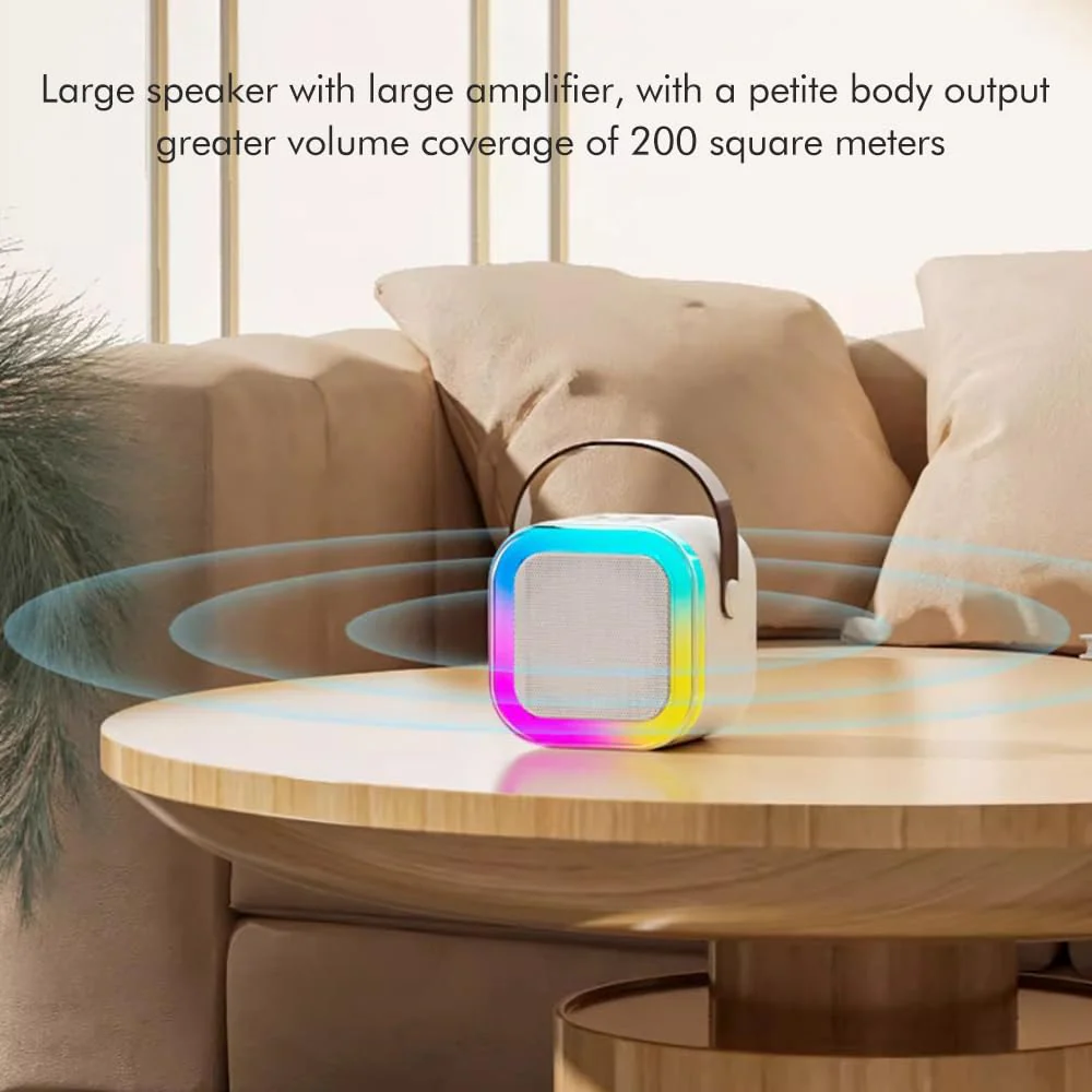 Pilarmuture Mini Karaoke Machine with 2 Wireless Microphones, Dual Noise Reduction, Voice Change with Multiple Modes, Bluetooth, White - Image 7