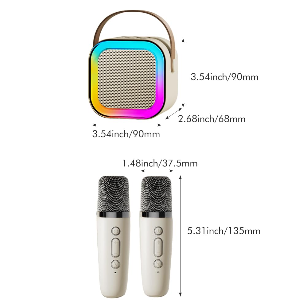 Pilarmuture Mini Karaoke Machine with 2 Wireless Microphones, Dual Noise Reduction, Voice Change with Multiple Modes, Bluetooth, White - Image 9
