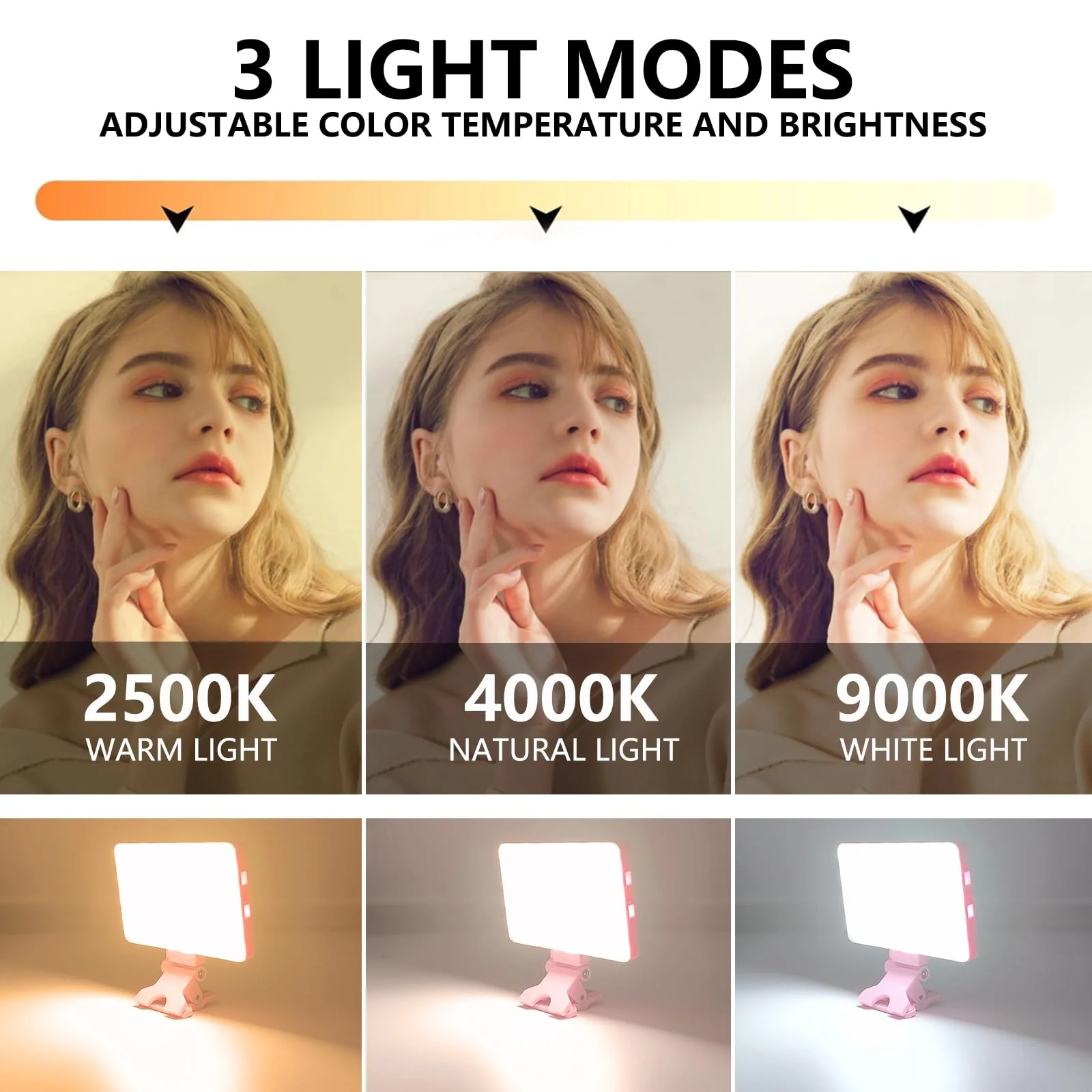 Pink Selfie Light with Phone Light Clip,80led Portable Selfie Light with 3 Light Modes and Infinite Adjustment Modes, 2000mah Rechargeable Selfie Light for Phone, Laptop, Makeup, Live Stream - Image 3