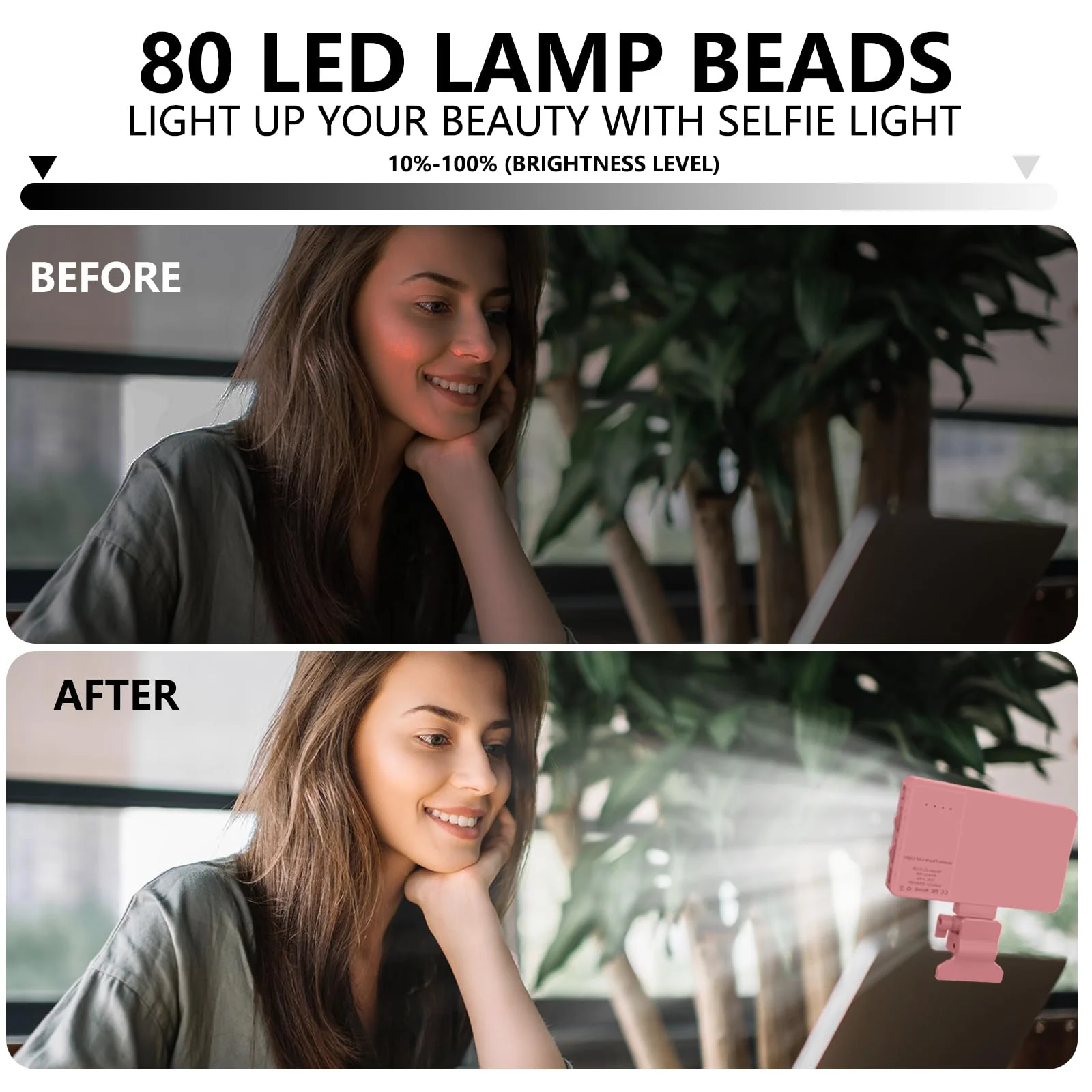 Pink Selfie Light with Phone Light Clip,80led Portable Selfie Light with 3 Light Modes and Infinite Adjustment Modes, 2000mah Rechargeable Selfie Light for Phone, Laptop, Makeup, Live Stream - Image 4