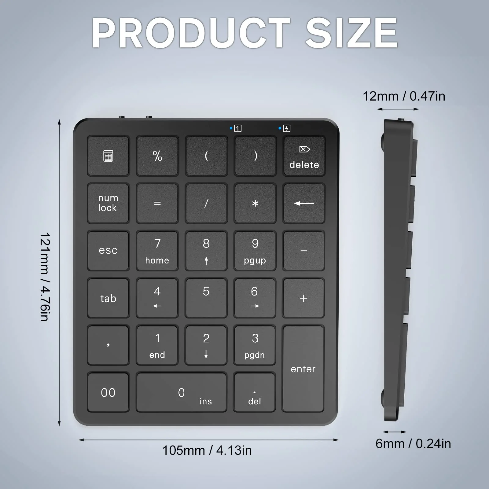PINKCAT Bluetooth Number Pad, 28 Keys Aluminum Rechargeable Wireless Numeric Keypad, Portable Number Numpad Financial Accounting for Laptop, PC, Notebook, Desktop, Surface Pro - Black KF30-BT+Black - Image 2