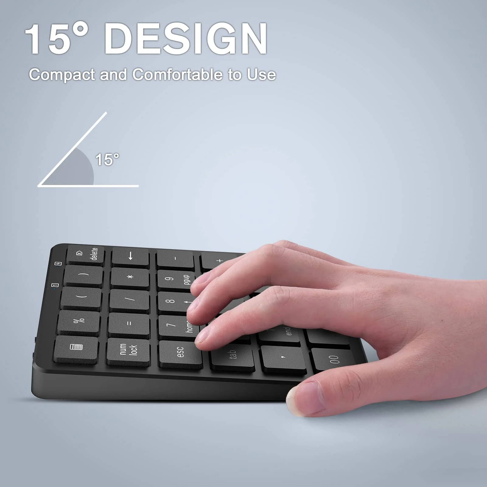 PINKCAT Bluetooth Number Pad, 28 Keys Aluminum Rechargeable Wireless Numeric Keypad, Portable Number Numpad Financial Accounting for Laptop, PC, Notebook, Desktop, Surface Pro - Black KF30-BT+Black - Image 3