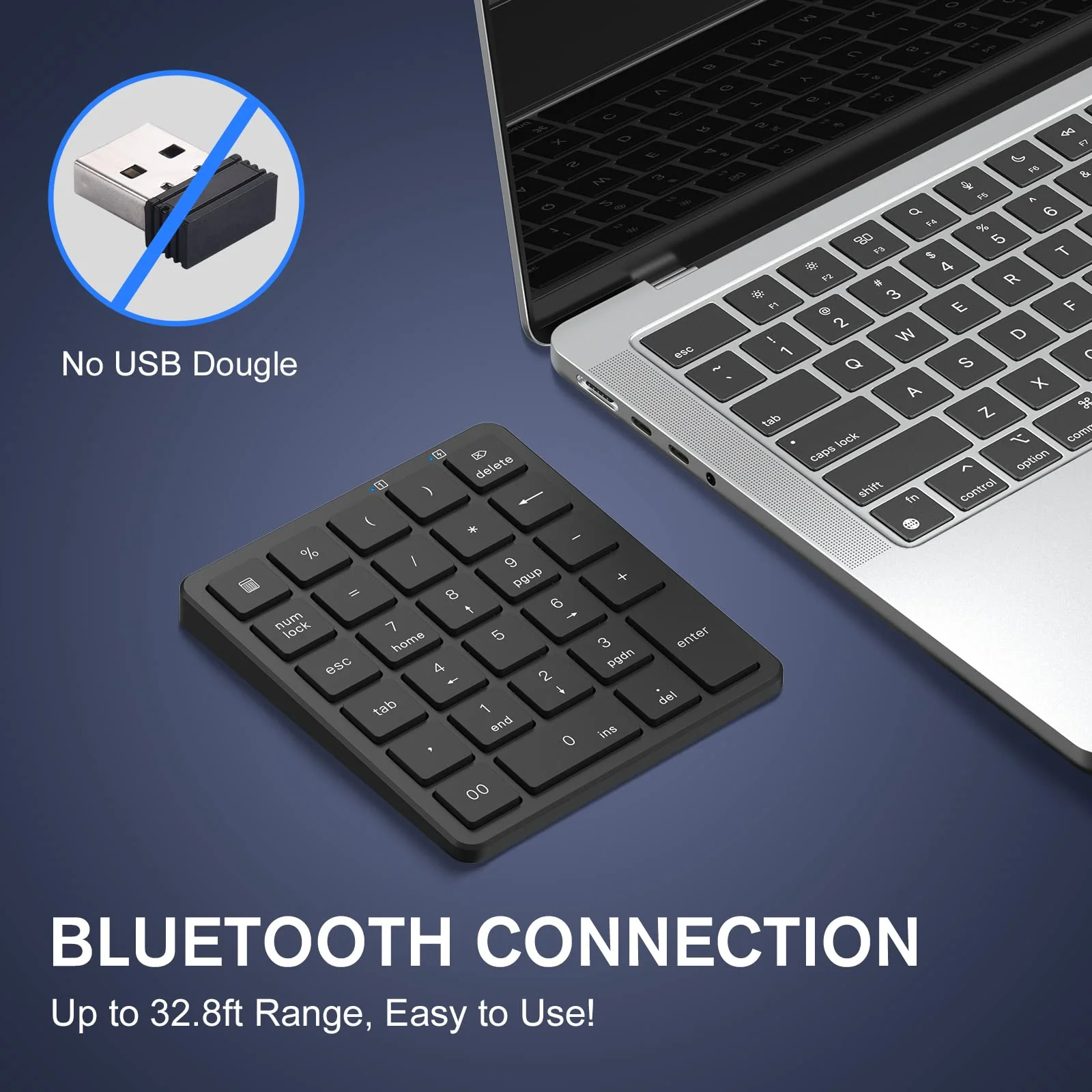 PINKCAT Bluetooth Number Pad, 28 Keys Aluminum Rechargeable Wireless Numeric Keypad, Portable Number Numpad Financial Accounting for Laptop, PC, Notebook, Desktop, Surface Pro - Black KF30-BT+Black - Image 4